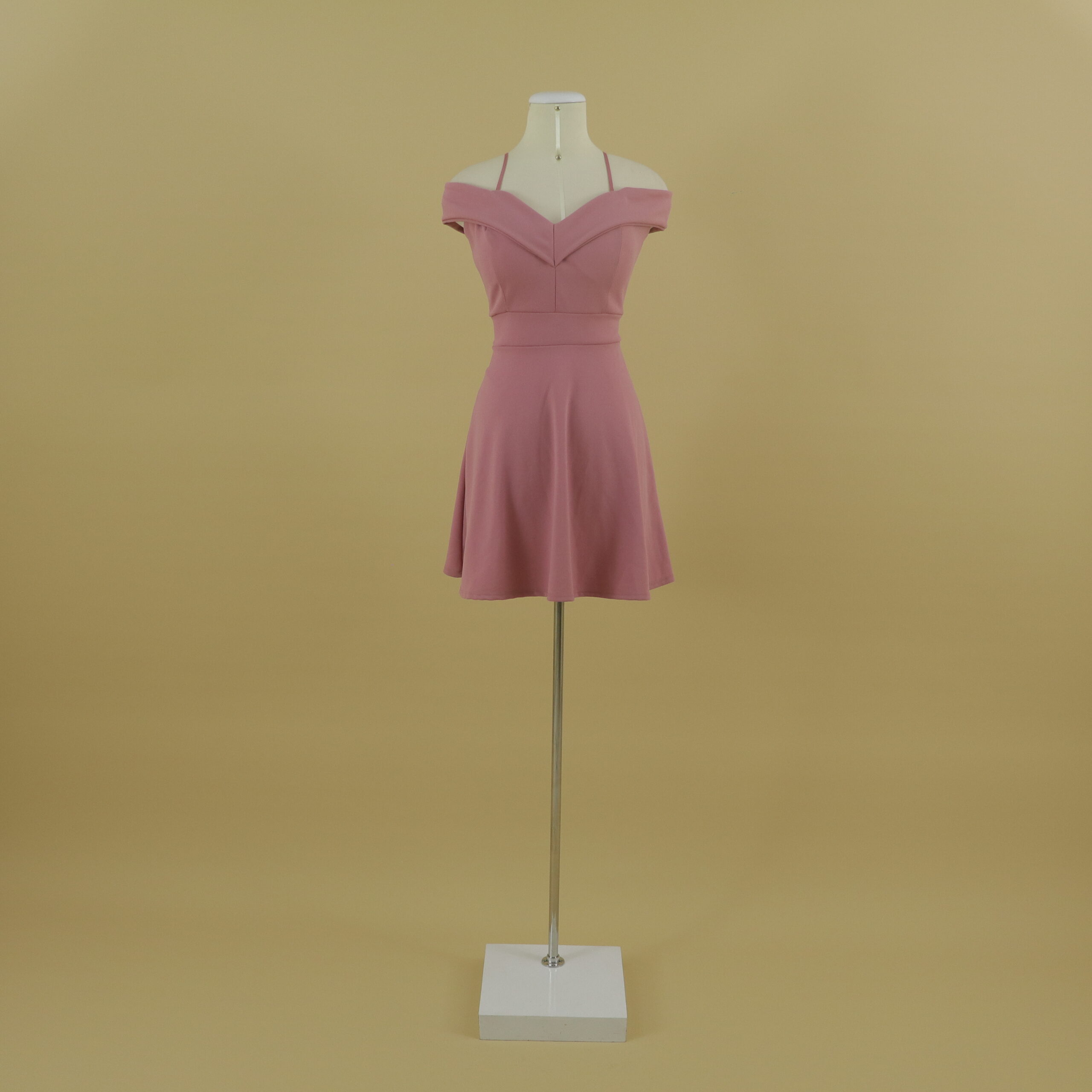 Vestido escote bardot tela scuba color palo rosa - Jackie