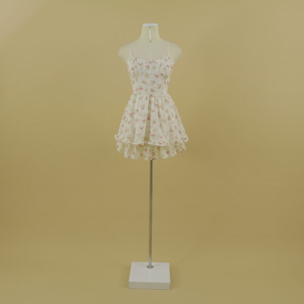 Vestido tela gasa estampada escote corazón corte campana color ivory floreado - Paulette