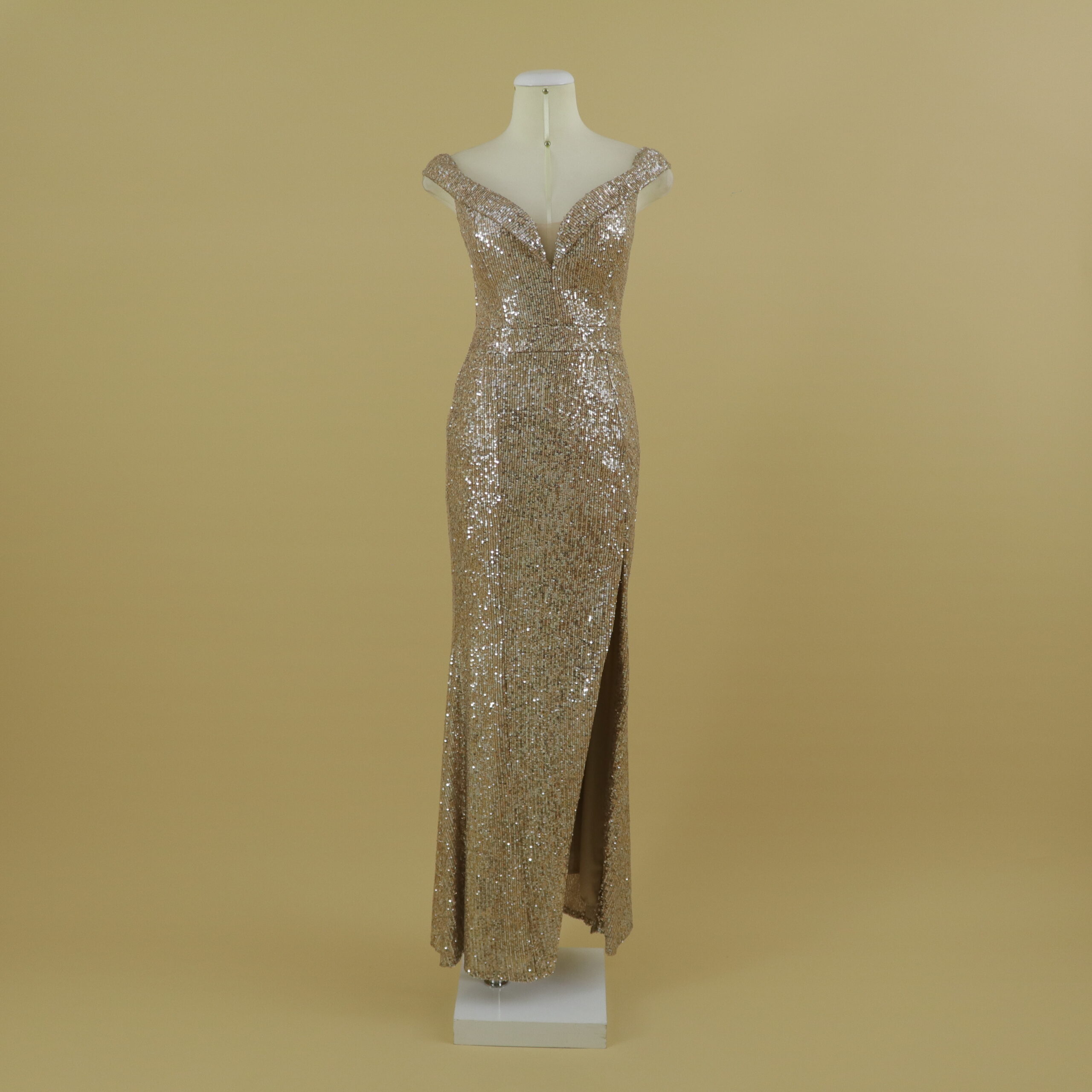 Vestido tela lentejuelas corte estilo sirena color nude - Fátima