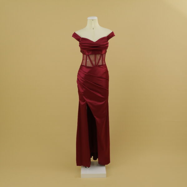 vestido con cintura tul transparente color vino - Abigail