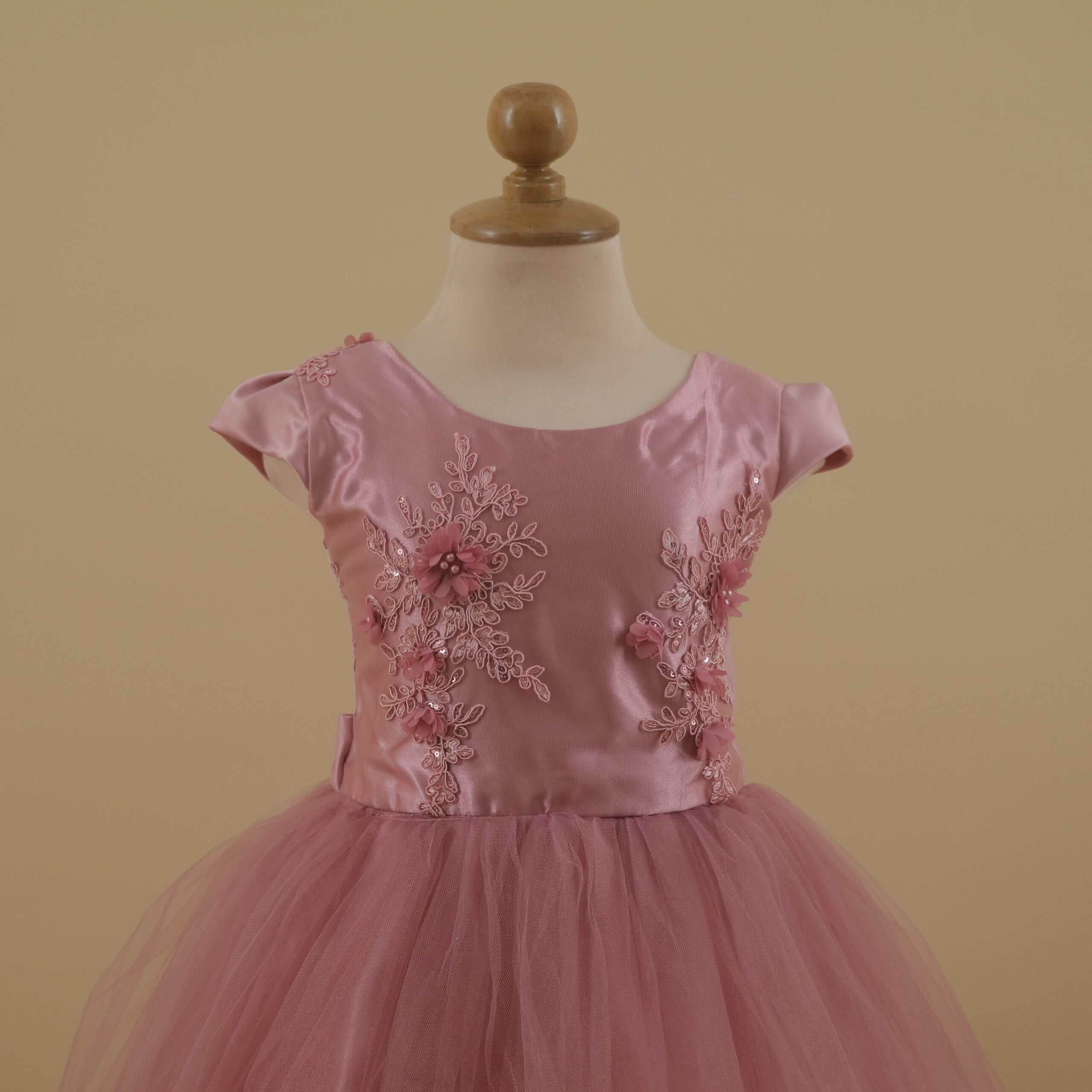 vestido niñas tela saten tul pima color palo rosa - Angie vestido niñas tela saten tul pima color palo rosa - Angie