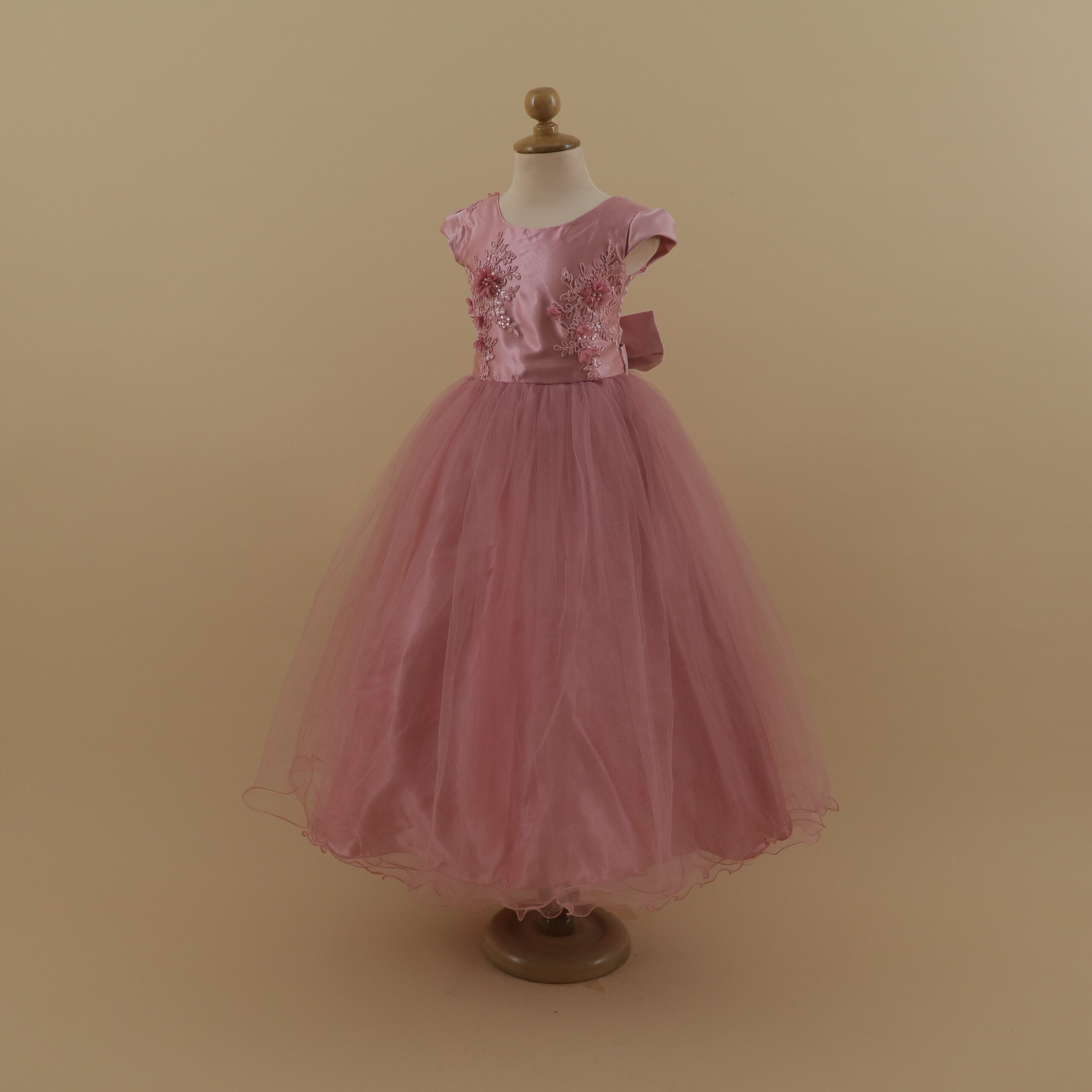 vestido niñas tela saten tul pima encajes en 3d color palo rosa - Angie vestido niñas tela saten tul pima encajes en 3d color palo rosa - Angie