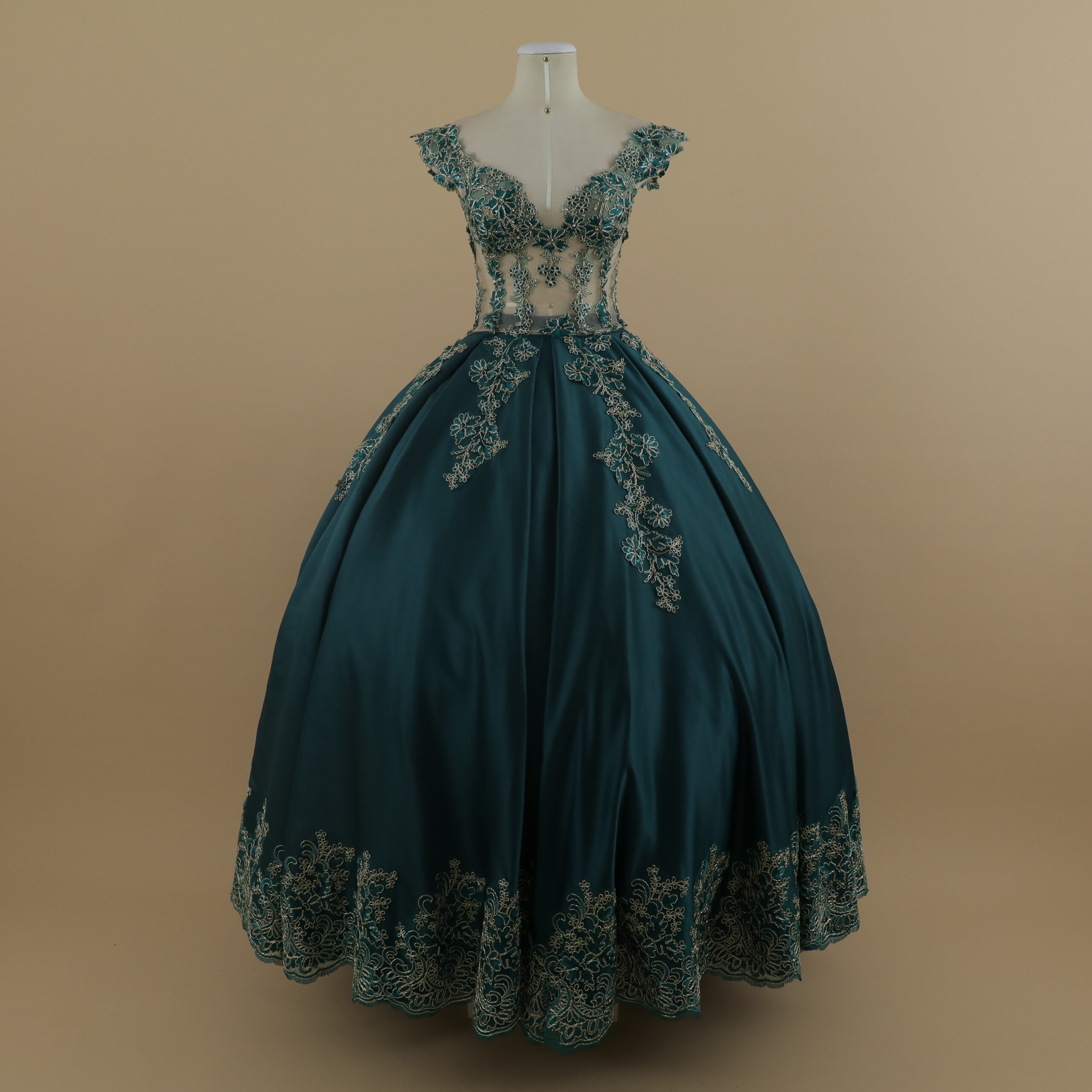 vestido para fiesta de quinceaños color verde botella tela razo - Aveline vestido para fiesta de quinceaños color verde botella tela razo - Aveline