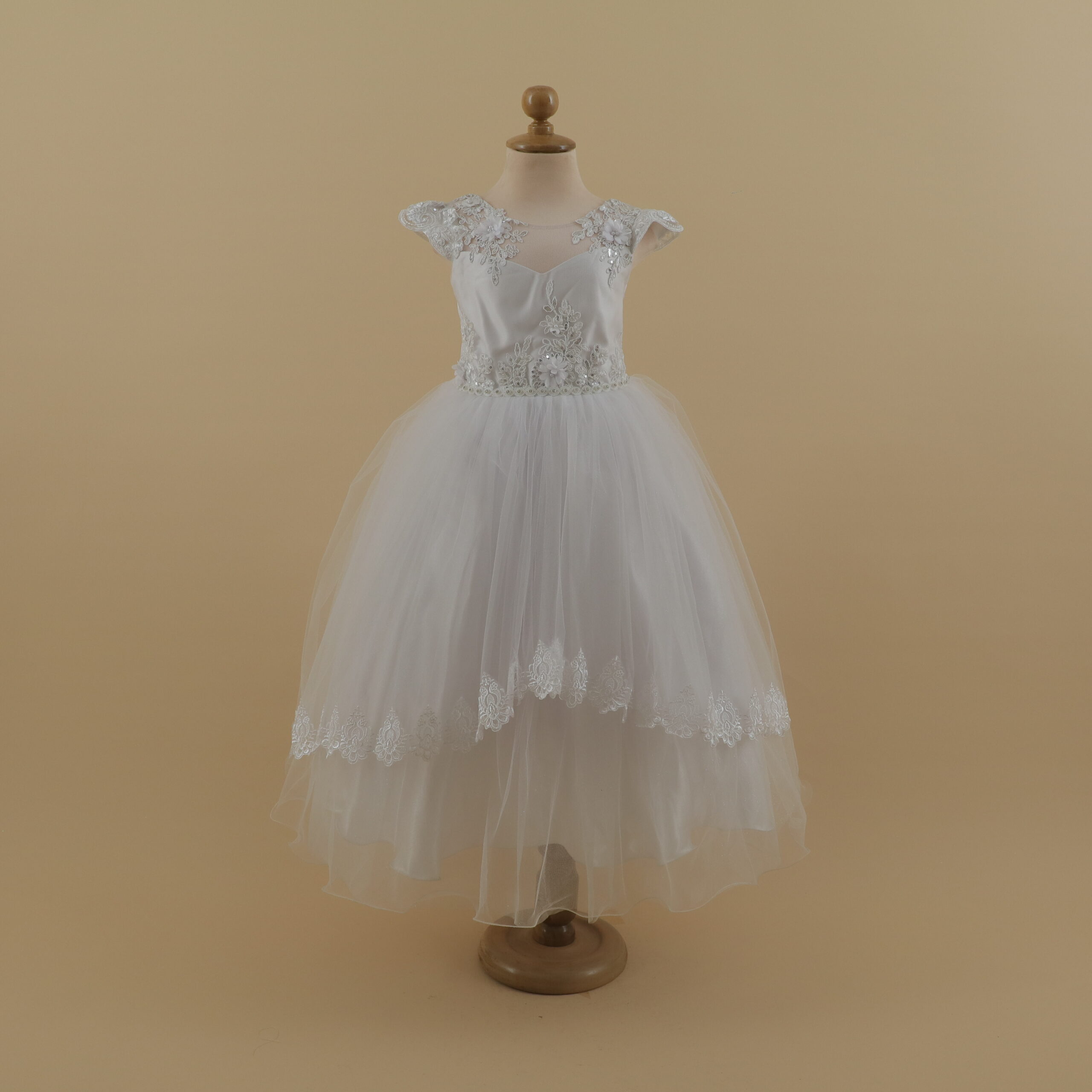 vestido para niñas blanco tela razo encajes corte tradicional - Sabrina