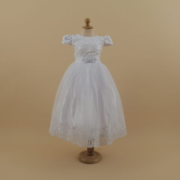 vestido para niñas color blanco moderno con flores en 3d escote en u - Raquel