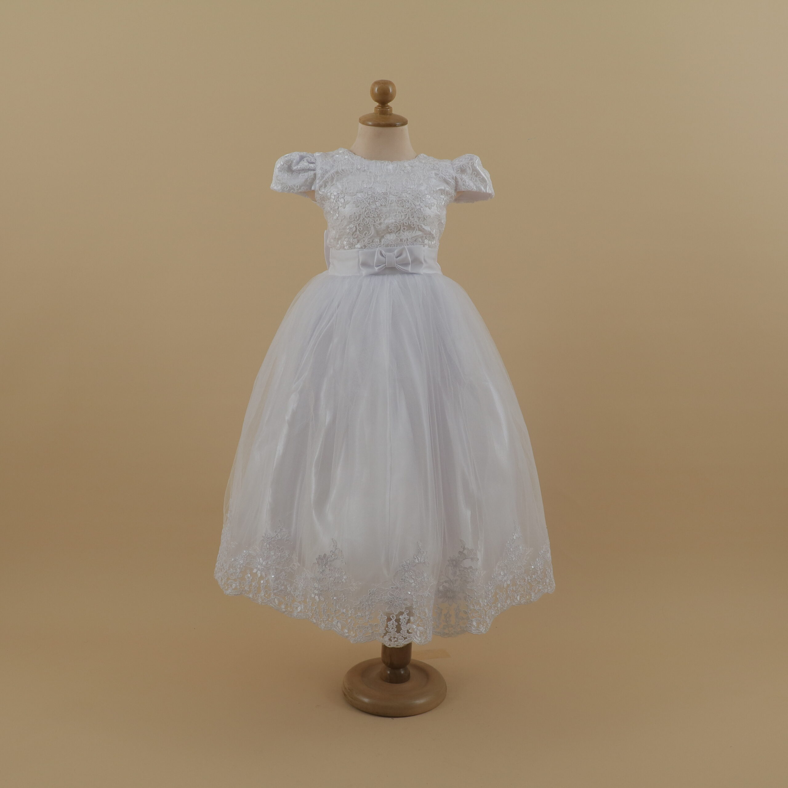 vestido para niñas color blanco moderno con flores en 3d escote en u - Raquel
