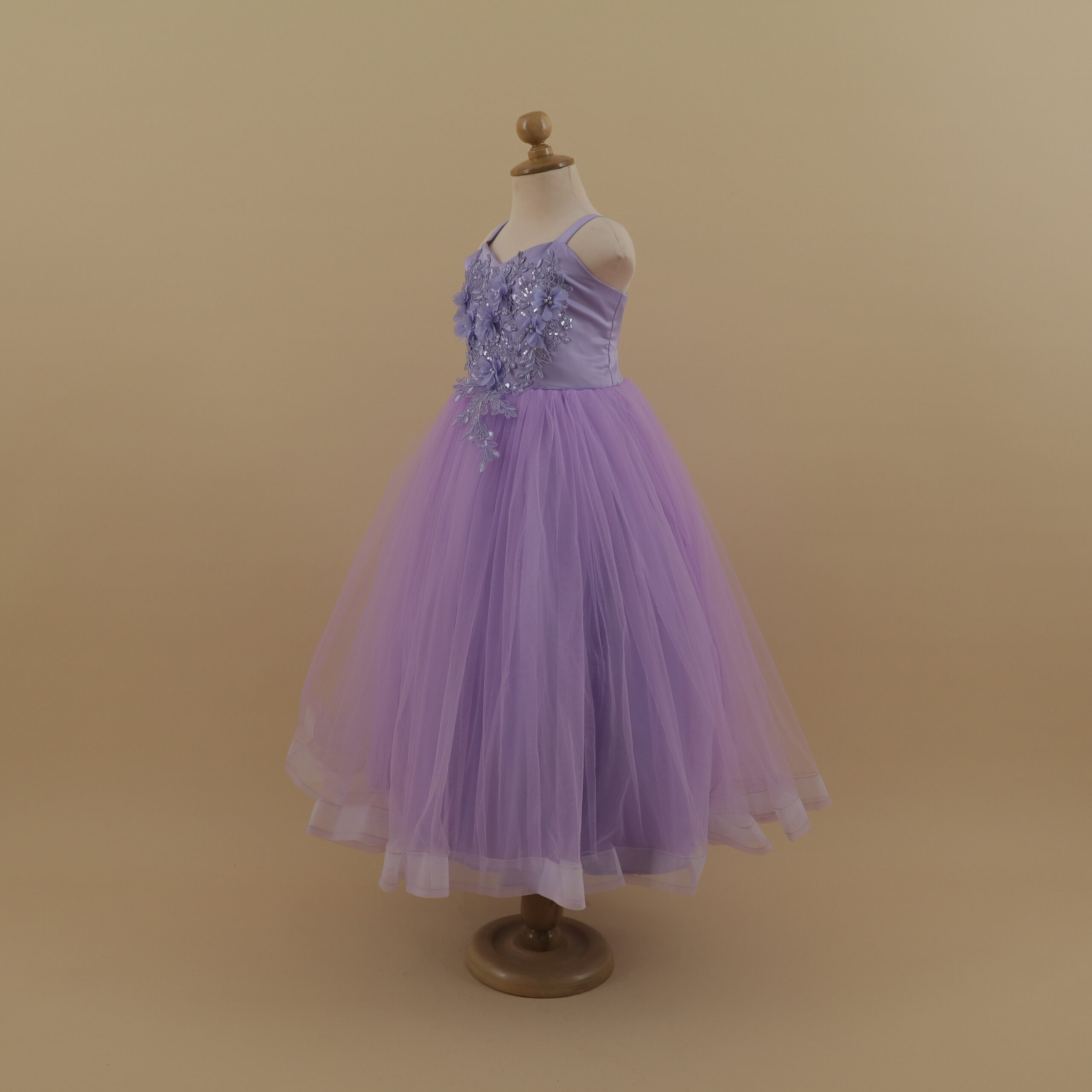 vestido para niñas lila encajes 3d tul ilusión - Tefy