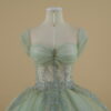 vestido para quinceaños verde agua verde jade nude escote corazón mangas caídas abullonadas - Zenaida