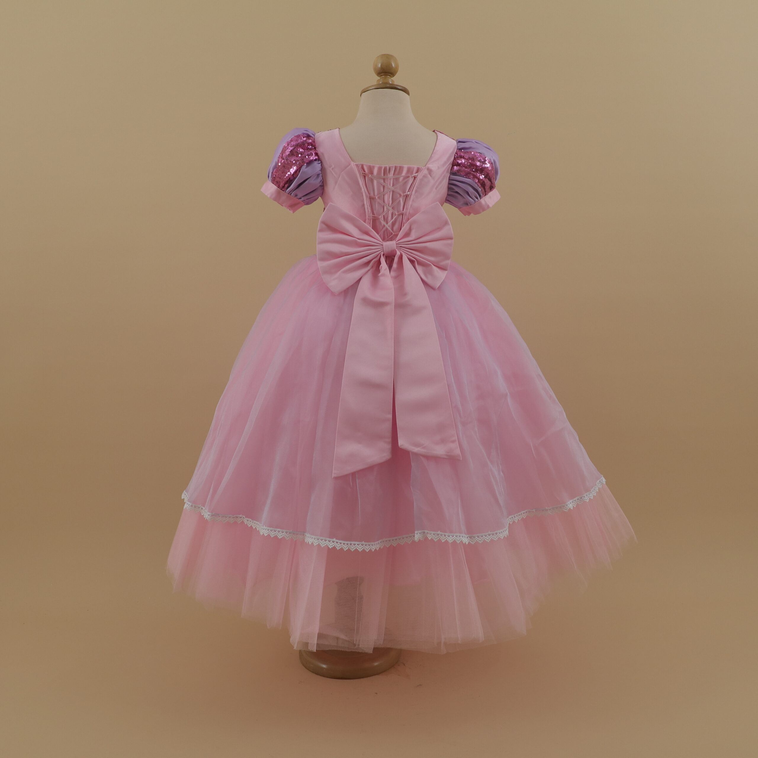 vestido rapunzel para niñas escote cuadrado con lazo desmontable y cierre - Rapunzel