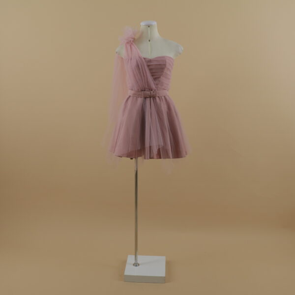 vestido tela tul ilusión y tela podesua caída corte handkerchief color palo rosa - Nélida