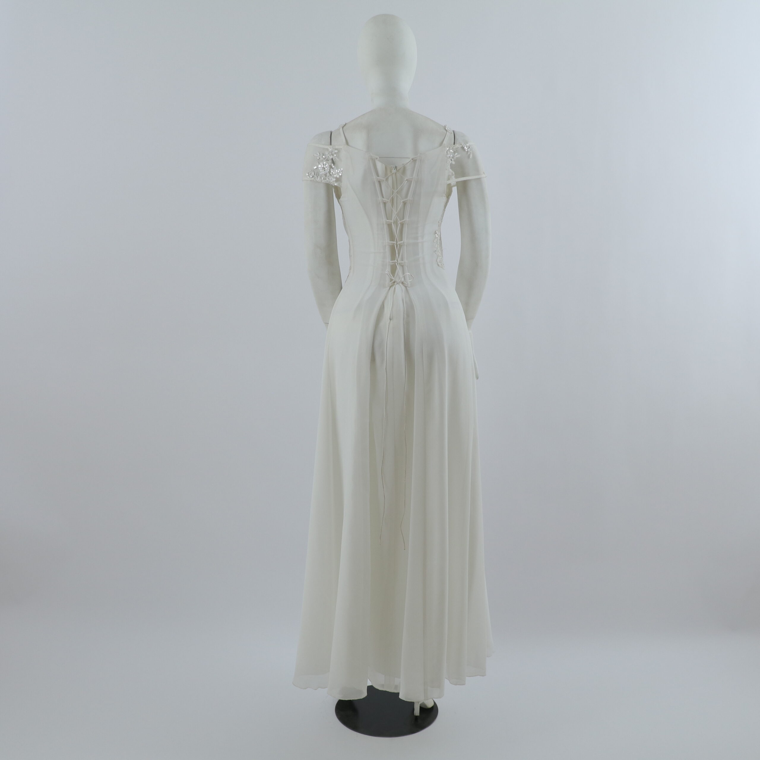 vestido tela gasa con cierre y corset color blanco - Caeli