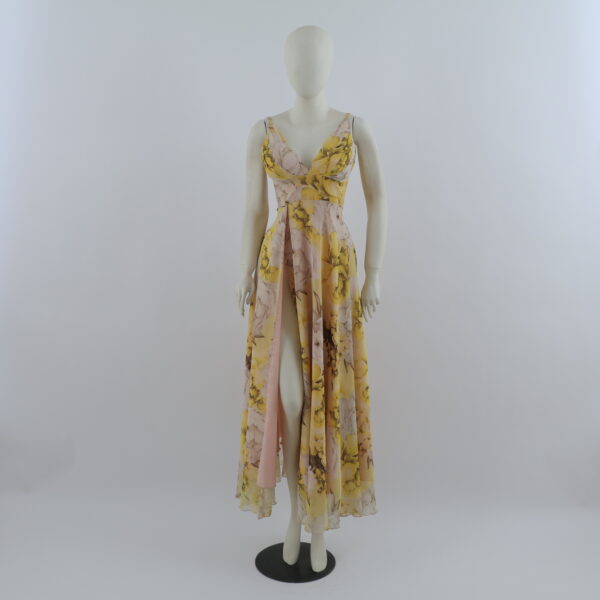 vestido tela gasa estampada corte princesa color amarillo - Bárbara