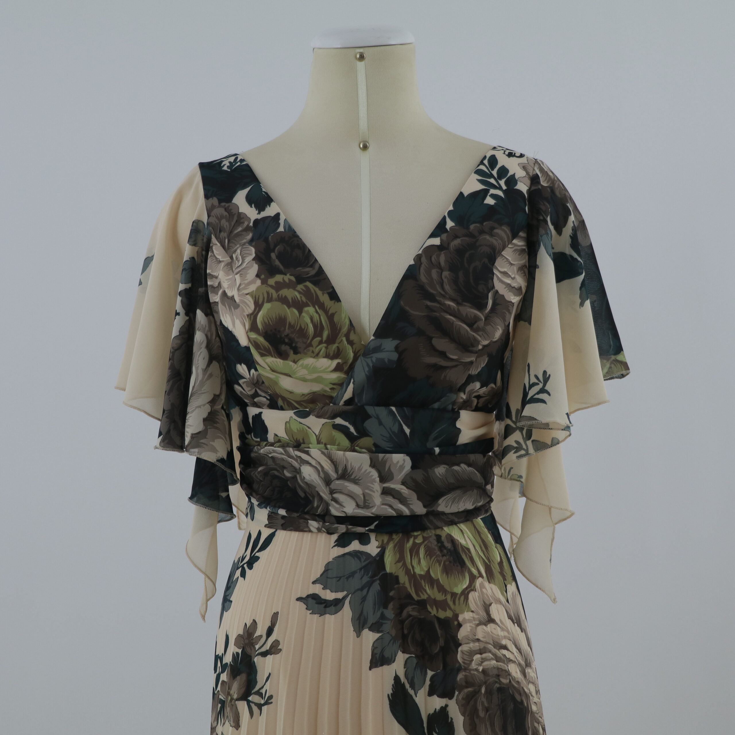 vestido tela gasa estampada escote en v color nude - Francis