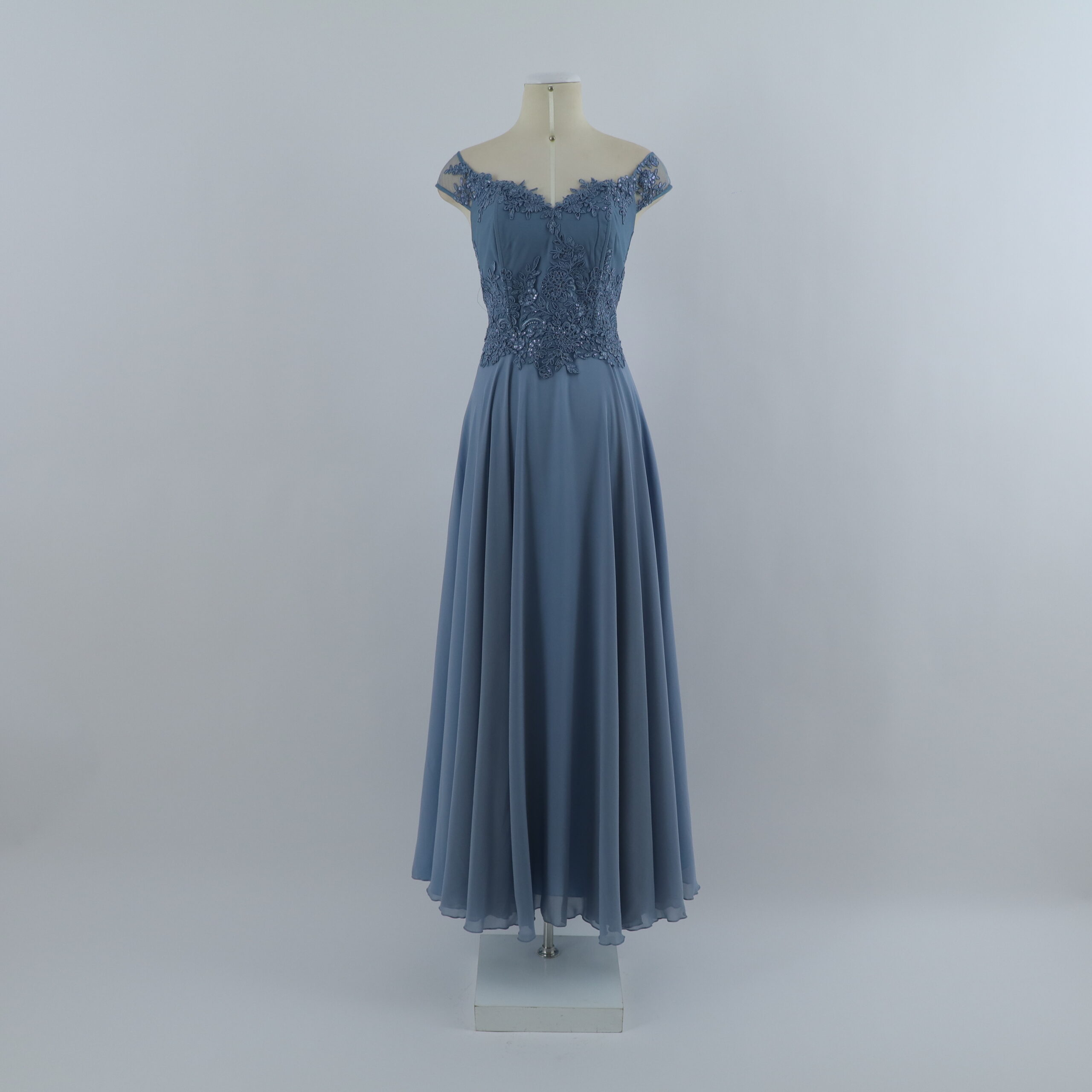 vestido tela gasa mangas caidas corte a color azul acero - Brisa vestido tela gasa mangas caidas corte a color azul acero - Brisa