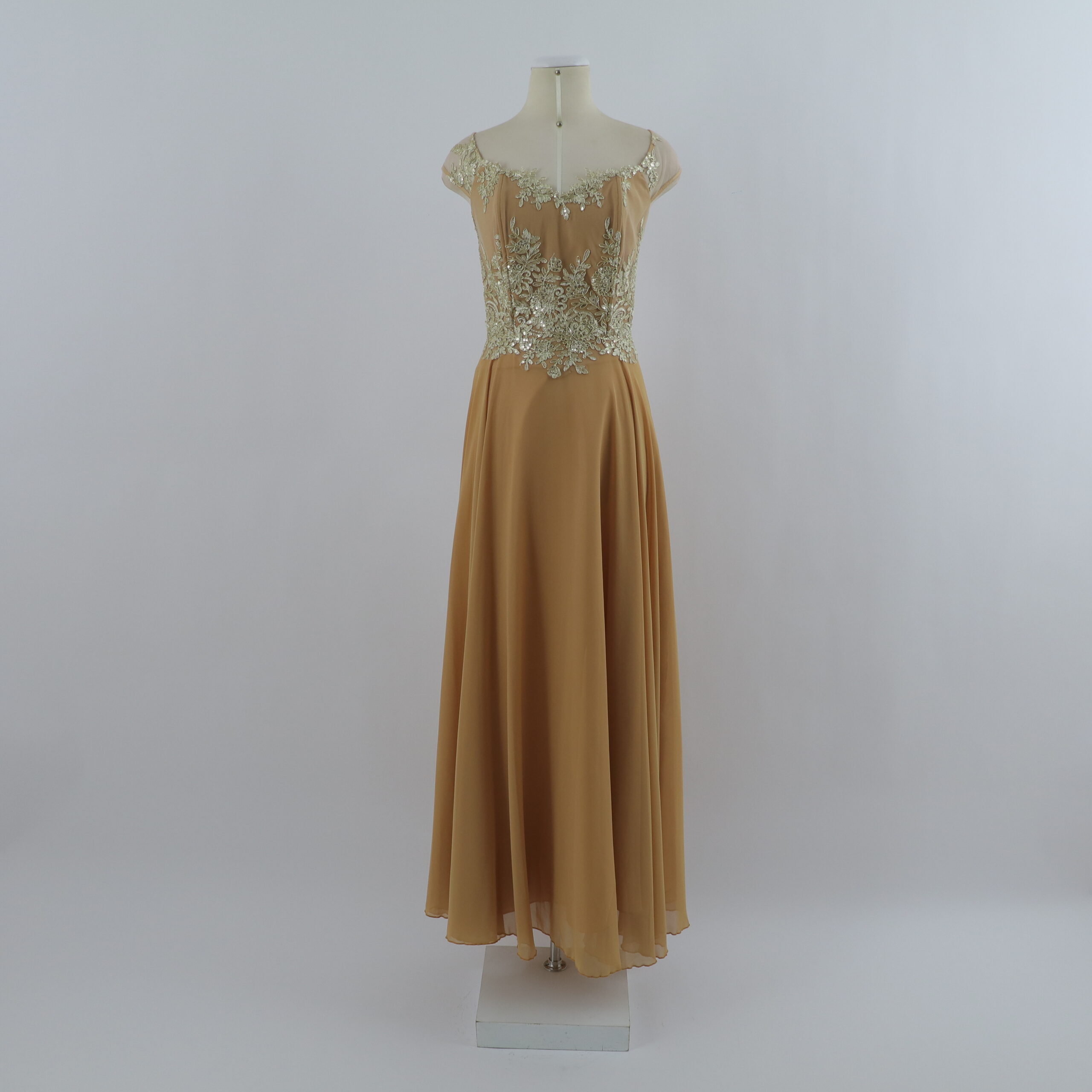 vestido tela gasa mangas caidas corte a color dorado - Brisa vestido tela gasa mangas caidas corte a color dorado - Brisa