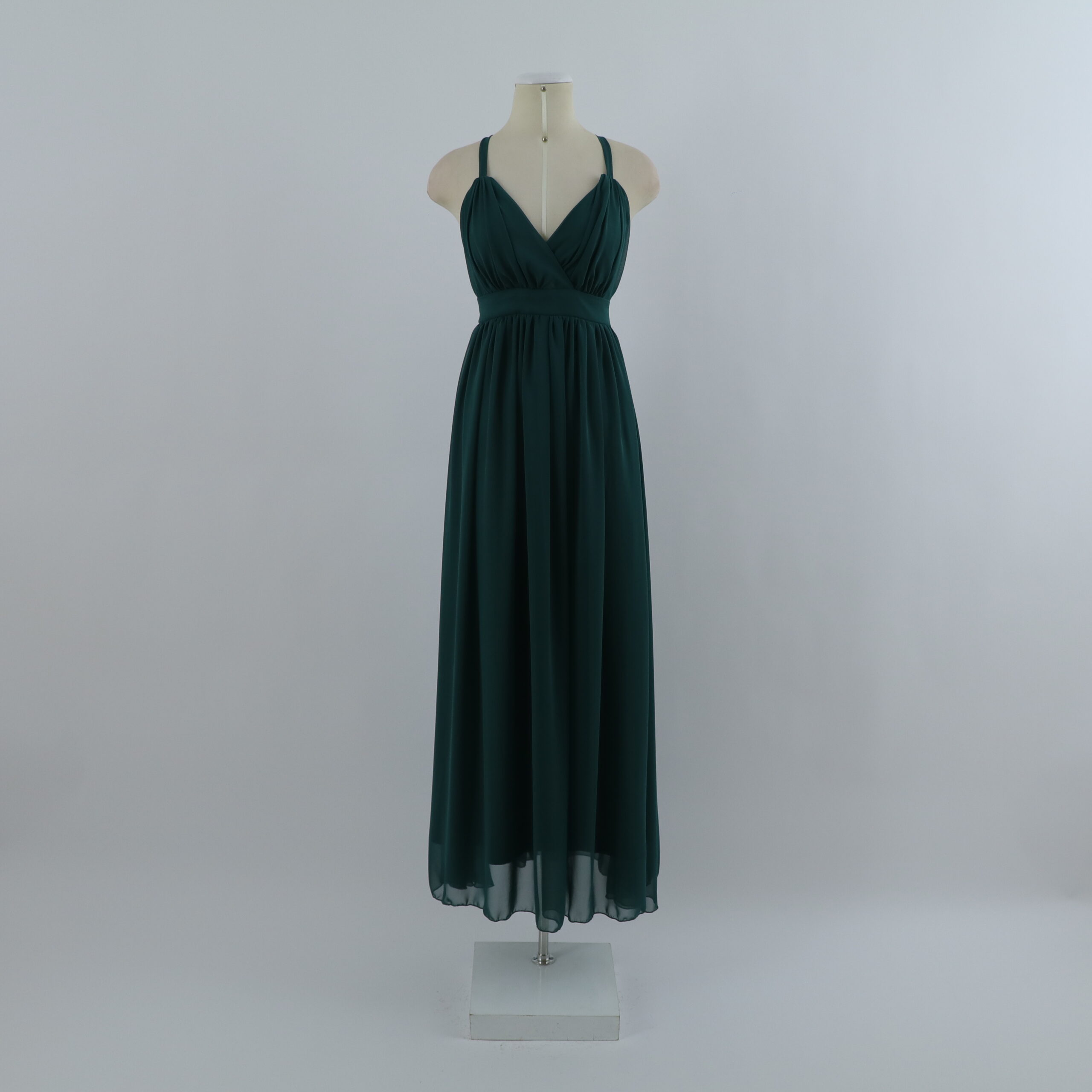 vestido tela gasa pecho semi tablones color verde botella - Charlize