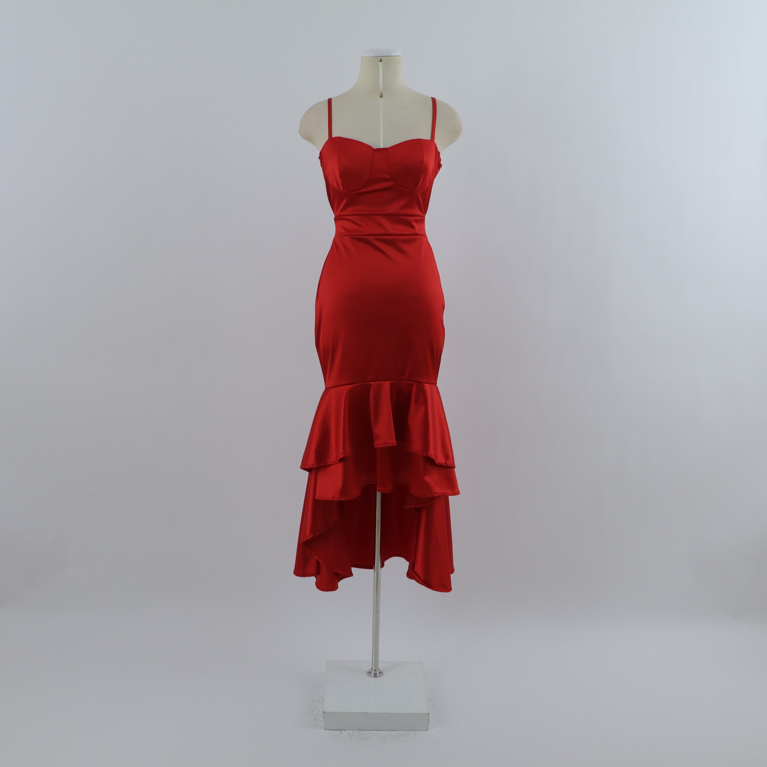 vestido tela satén caida en tablones color rojo - Genesis vestido tela satén caida en tablones color rojo - Genesis