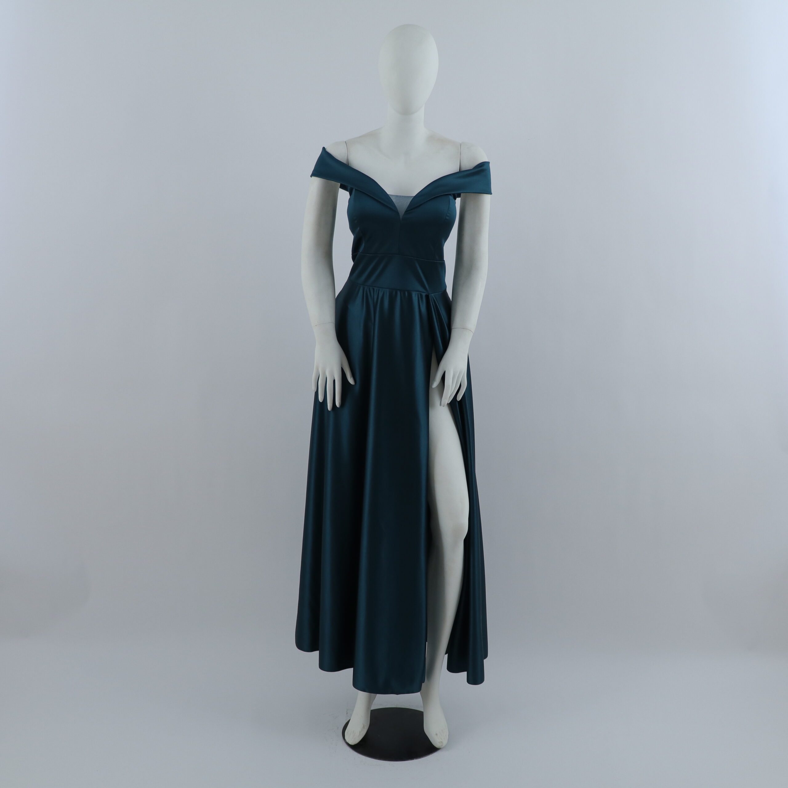 vestido tela satén mangas caídas color verde botella - Becki