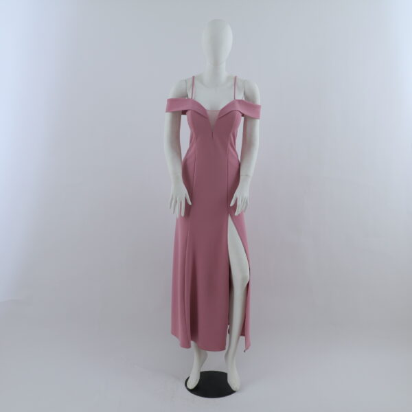 vestido tela scuba mangas caidas corte princesa con tirantes color palo rosa - Charlotte