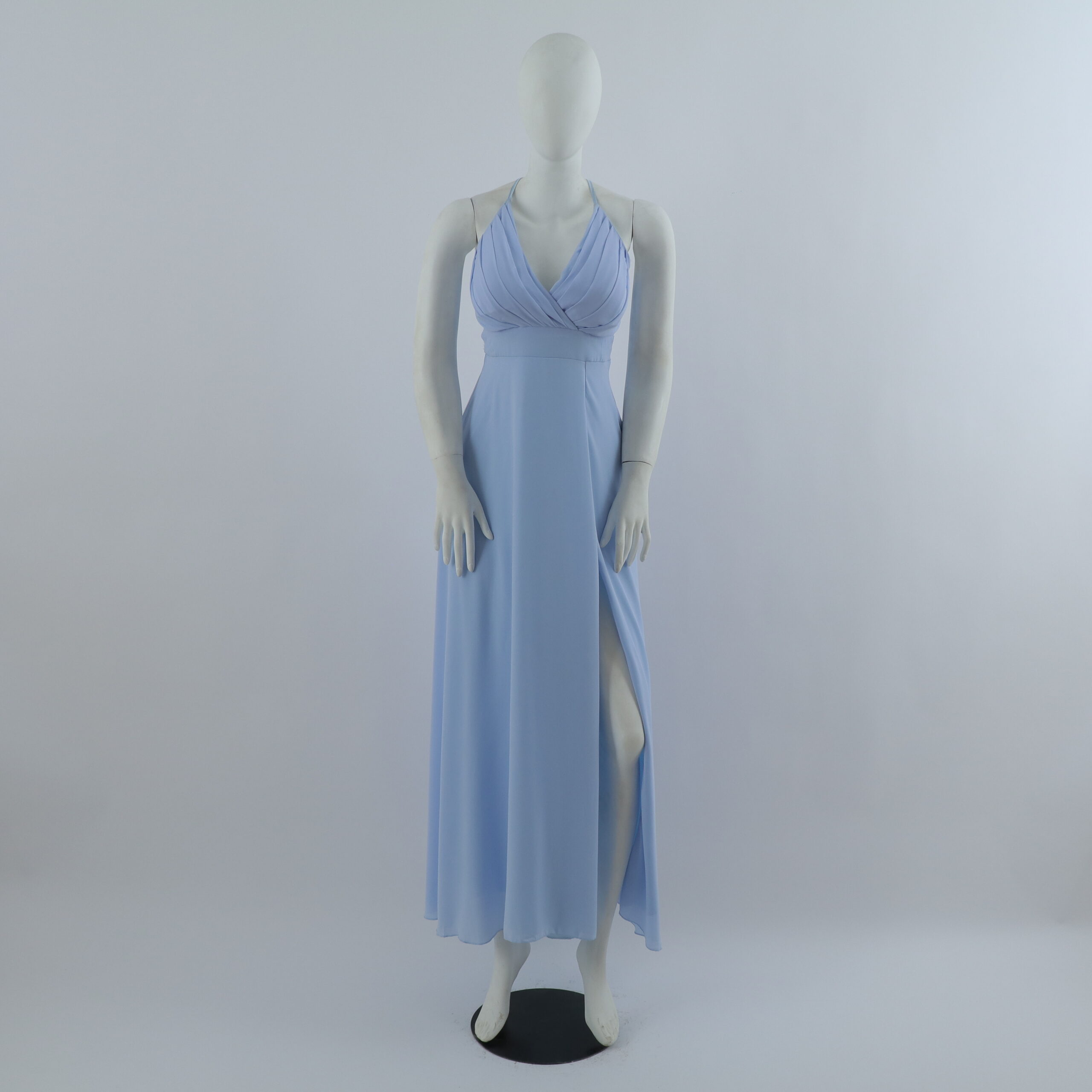 vestido tela scuba pecho drapeado color celeste - Dana