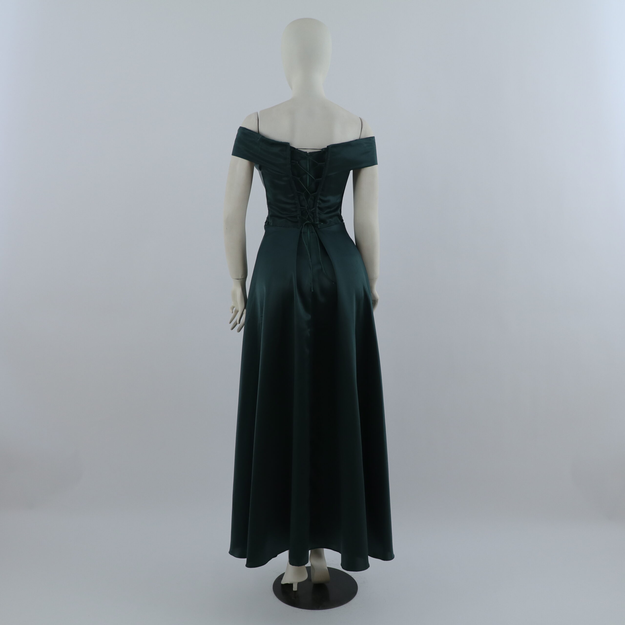vestido tela versace escote v con cierre y corset color verde botella - Cameron vestido tela versace escote v con cierre y corset color verde botella