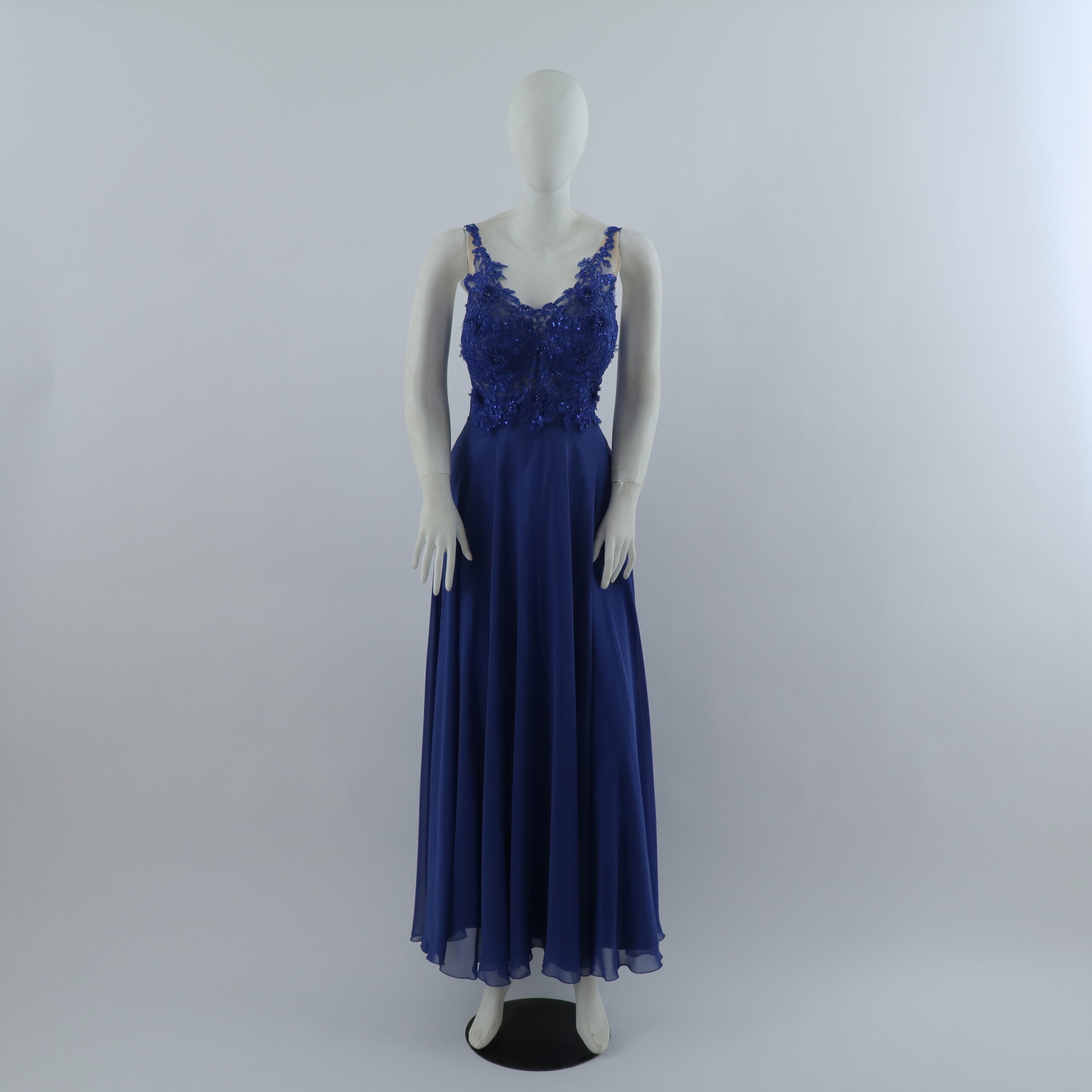 vestido tela gasa corpiño con encajes color azul eléctrico - Aroa vestido tela gasa corpiño con encajes color azul eléctrico - Aroa