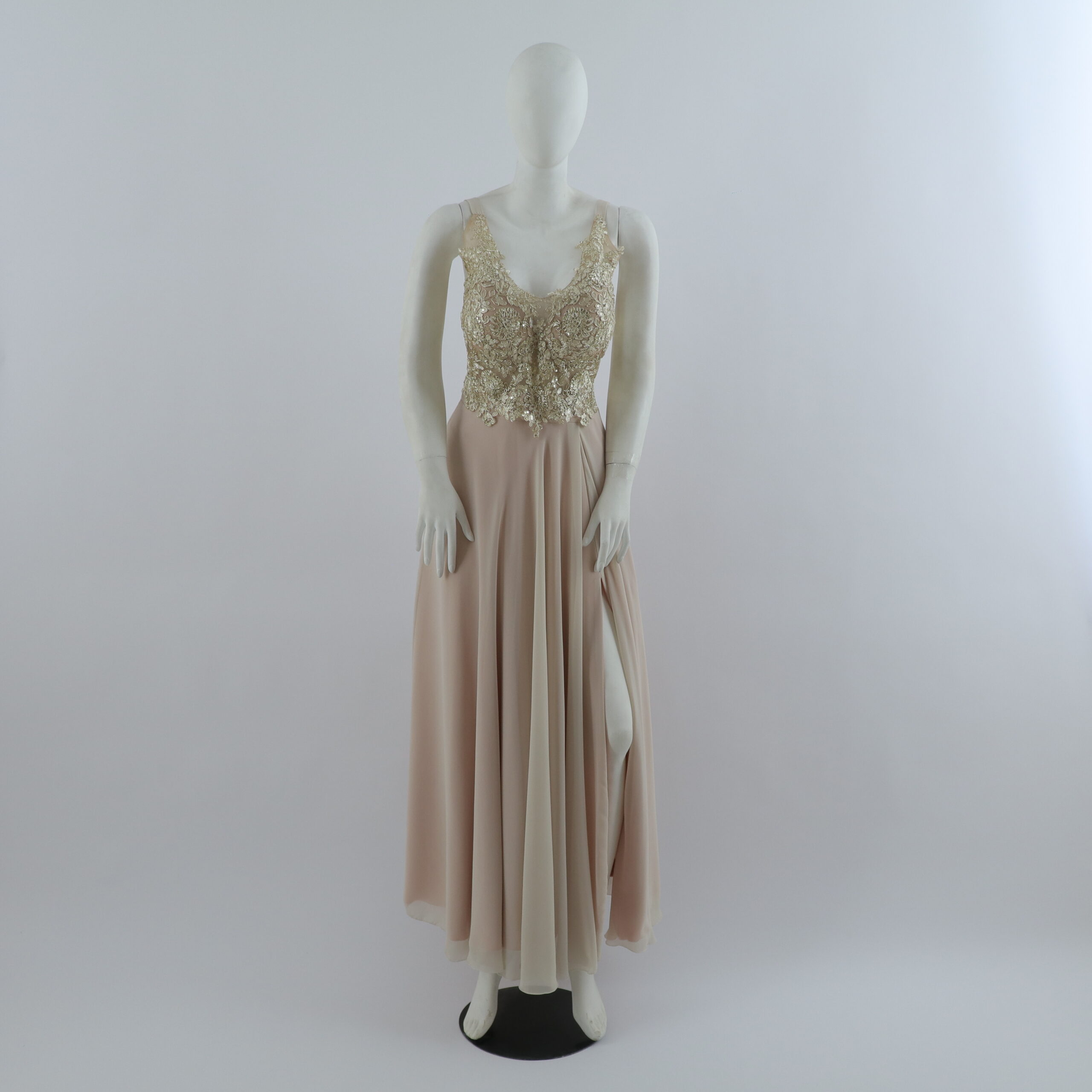vestido tela gasa corpiño con encajes color nude - Aroa vestido tela gasa corpiño con encajes color nude - Aroa