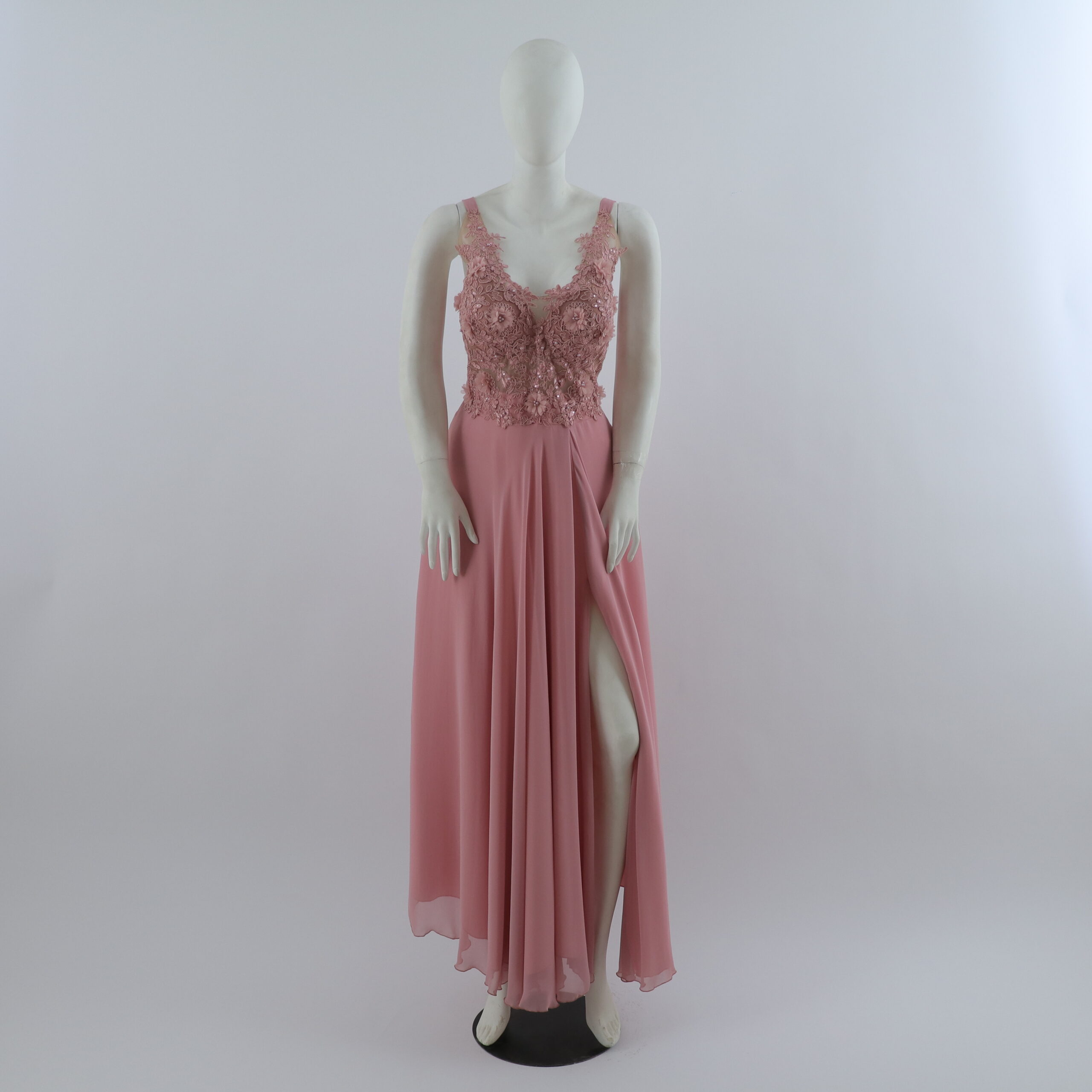 vestido tela gasa corpiño con encajes color palo rosa - Aroa vestido tela gasa corpiño con encajes color palo rosa - Aroa