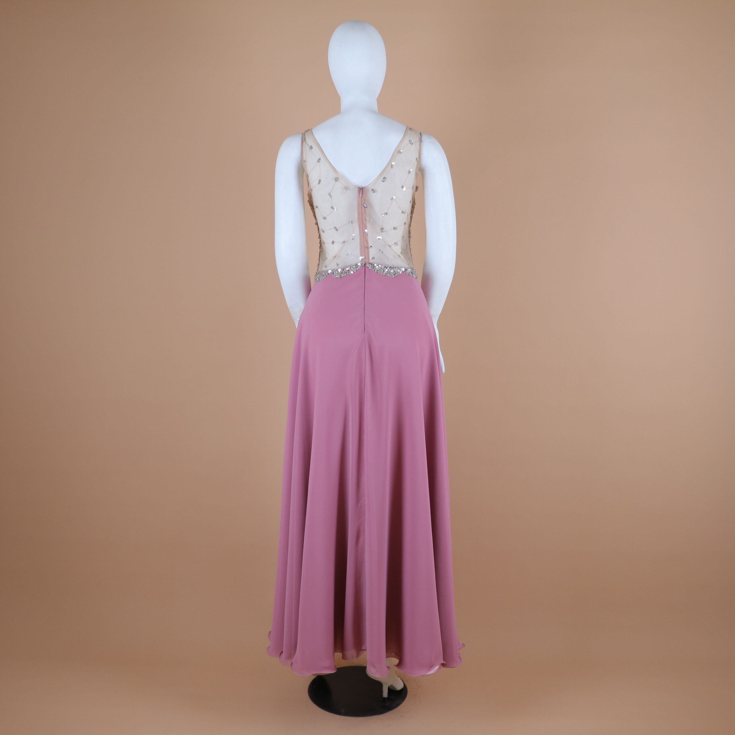 vestido tela forrado power escote posterior en v con cierre color palo rosa - Carmela