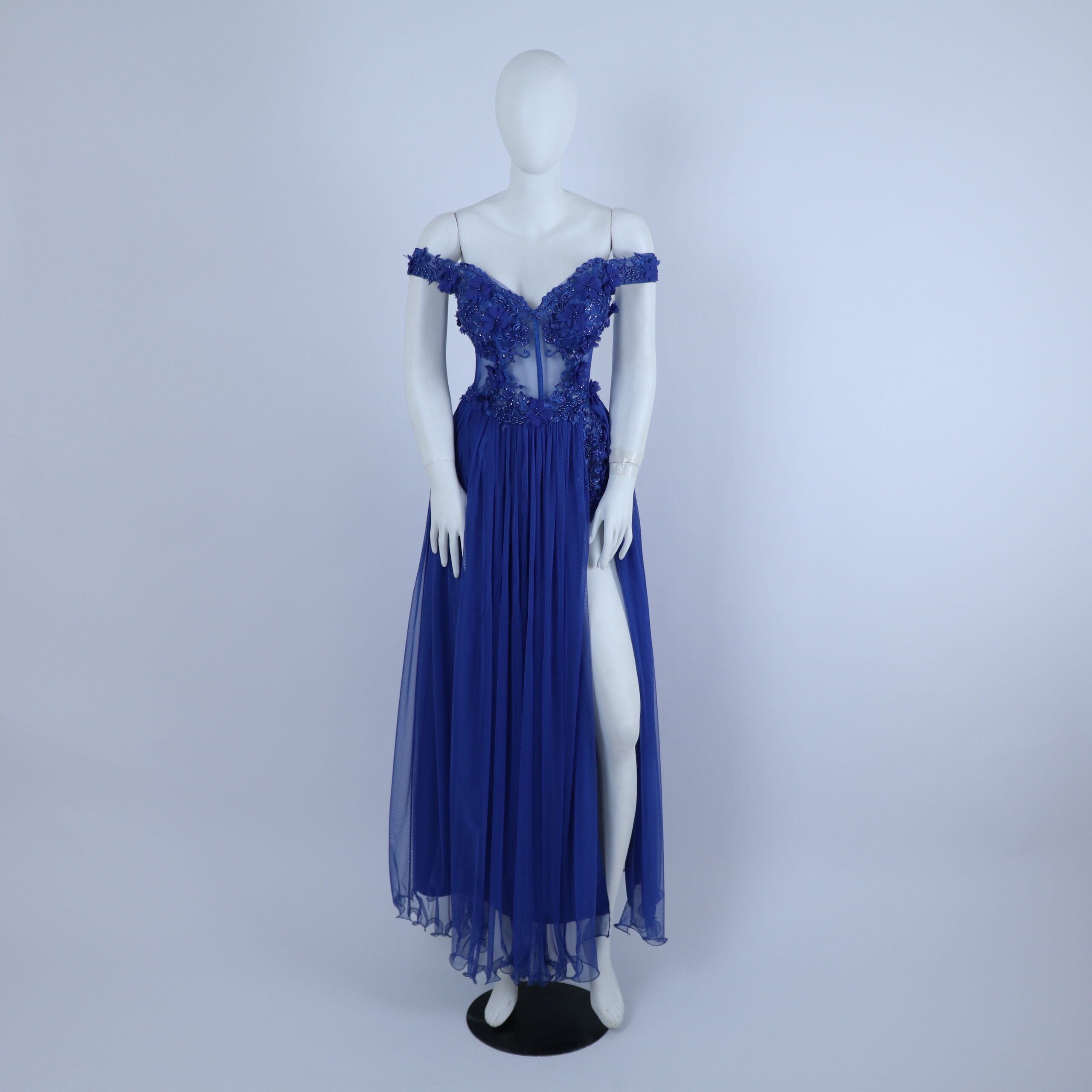 vestido tela gasa vestido tipo short con abertura desde el muslo color azul eléctrico - Anaís