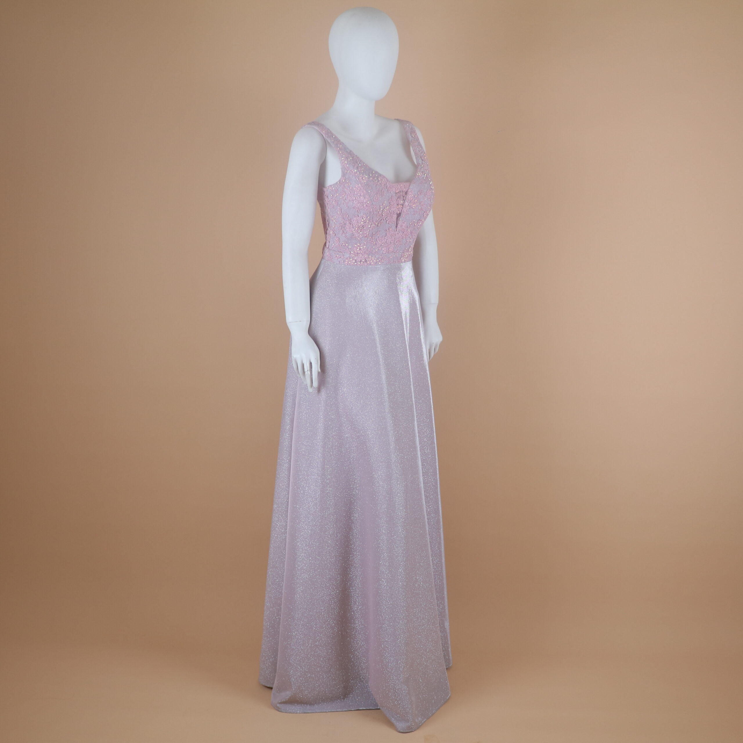 vestido tela tornasol escote v pico mangas acero color lila - Giovanna