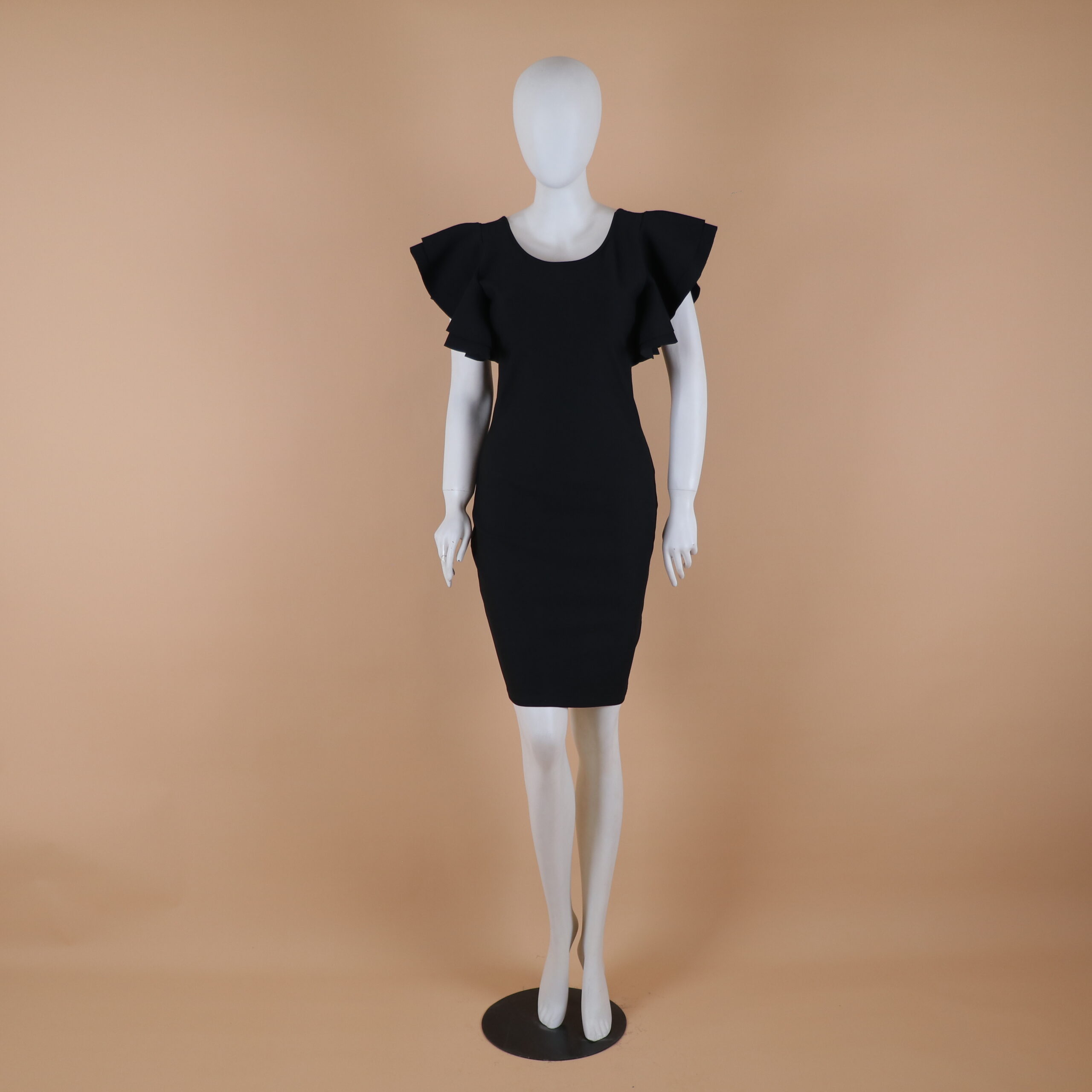 Vestido tela lona mangas campana color negro - Stephanie