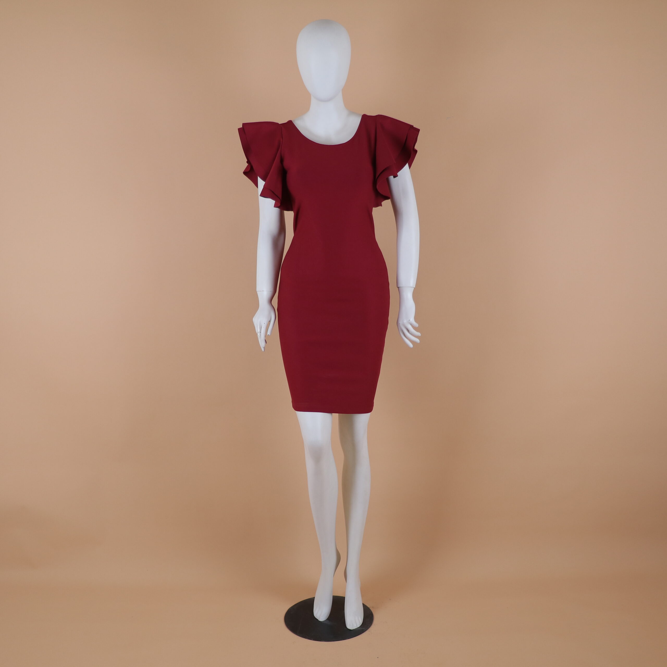 Vestido tela lona mangas campana color vino - Stephanie