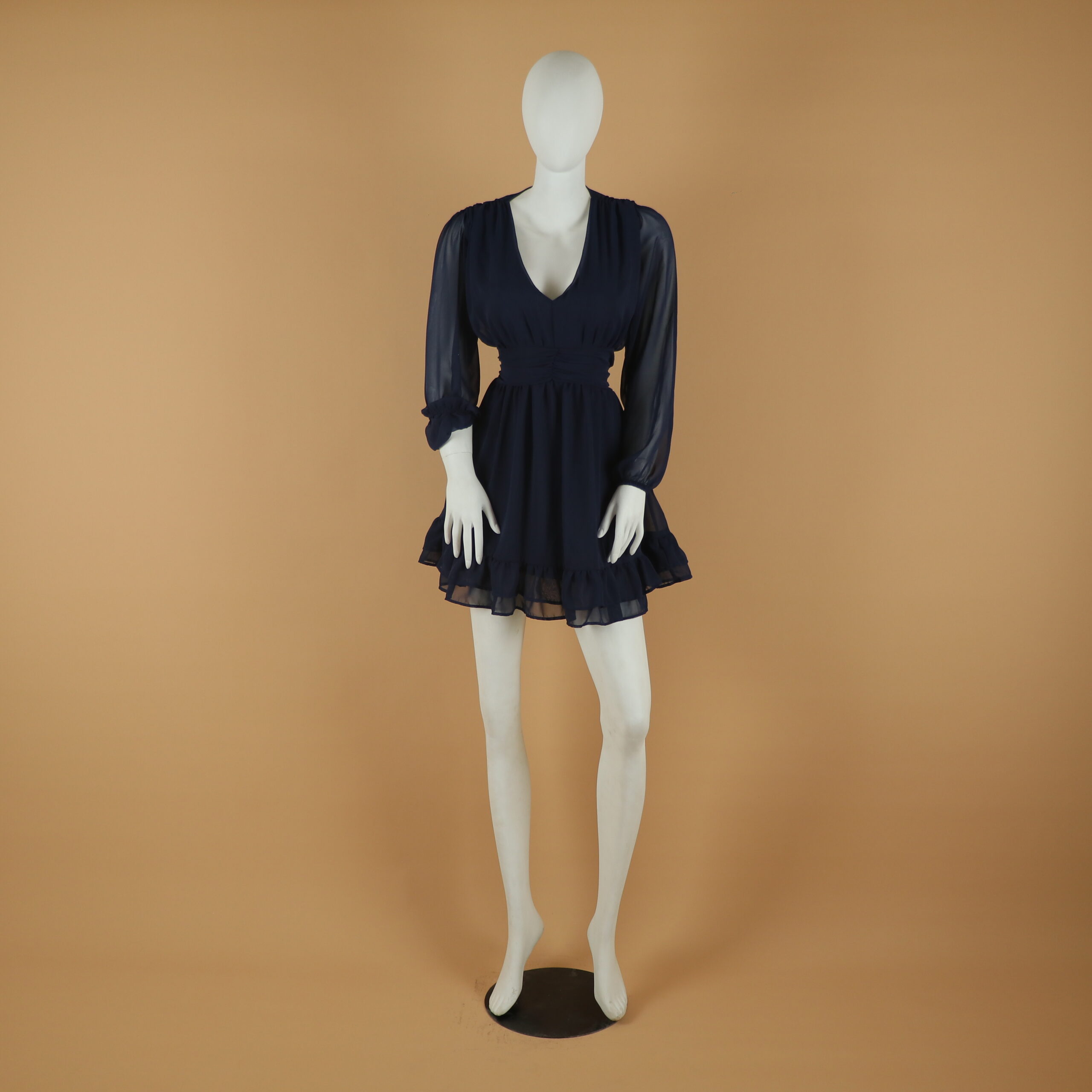 vestido corto tela gasa caida doble campana color azul noche - Anna vestido corto tela gasa caida doble campana color azul noche - Anna
