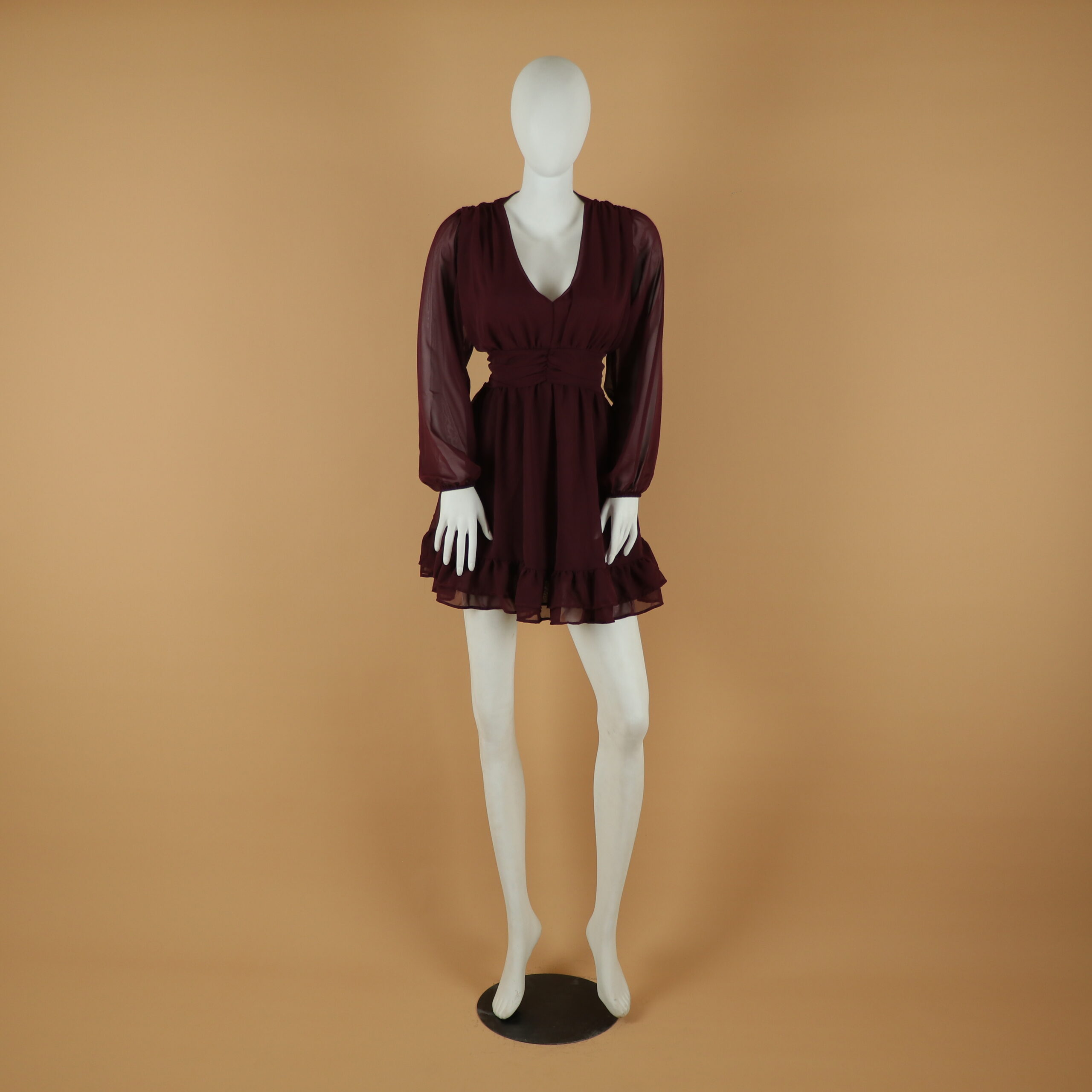 vestido corto tela gasa caida doble campana color guinda - Anna vestido corto tela gasa caida doble campana color guinda - Anna