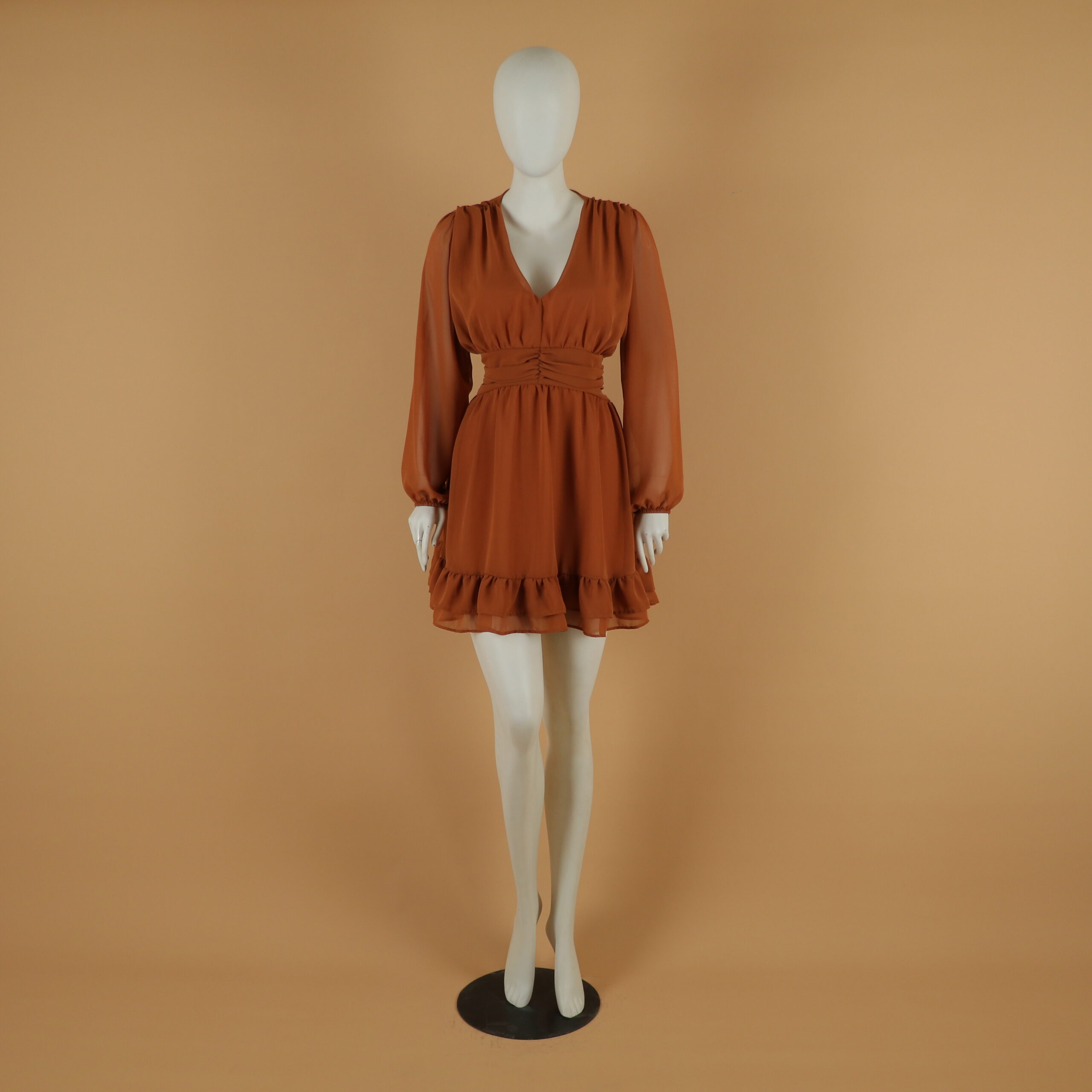 vestido corto tela gasa caida doble campana color ladrillo - Anna vestido corto tela gasa caida doble campana color ladrillo - Anna
