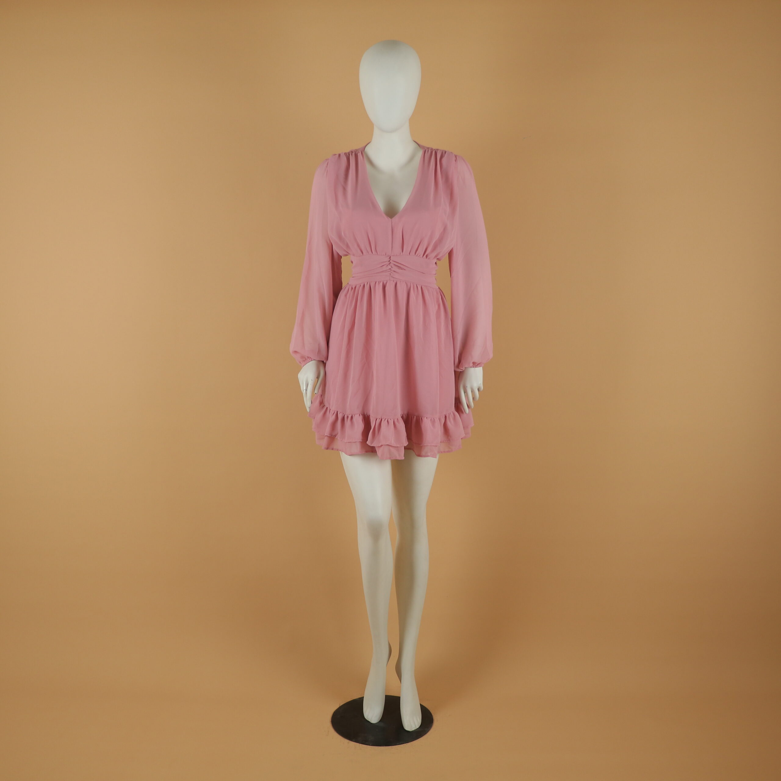 vestido corto tela gasa caida doble campana color palo rosa - Anna vestido corto tela gasa caida doble campana color palo rosa - Anna