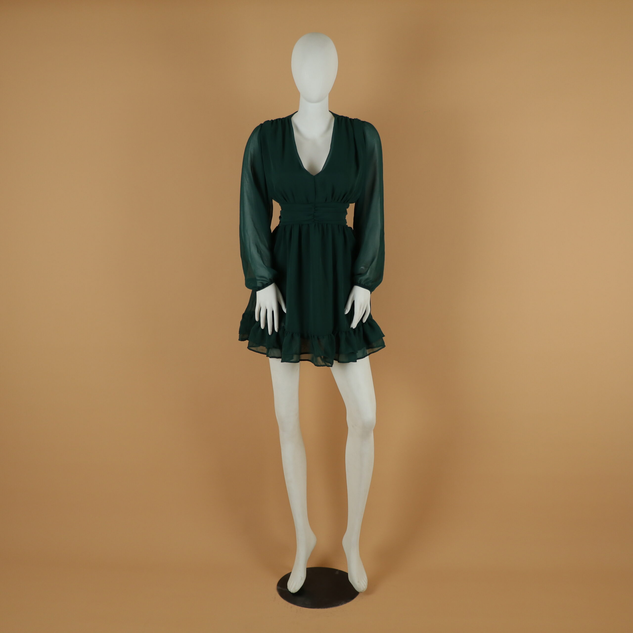 vestido corto tela gasa caida doble campana color verde botella - Anna vestido corto tela gasa caida doble campana color verde botella - Anna