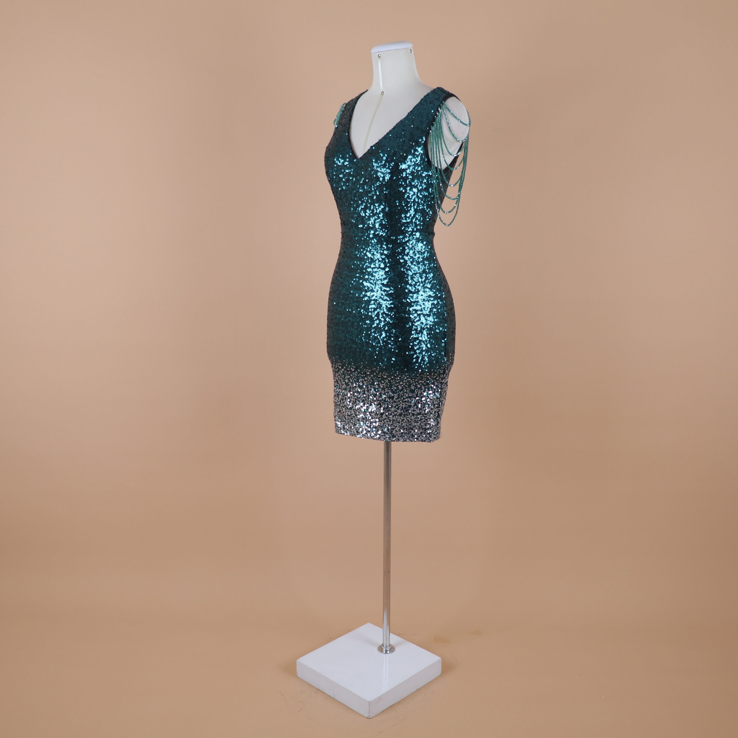 vestido tela lentejuelas corte sirena color verde botella - Bianca