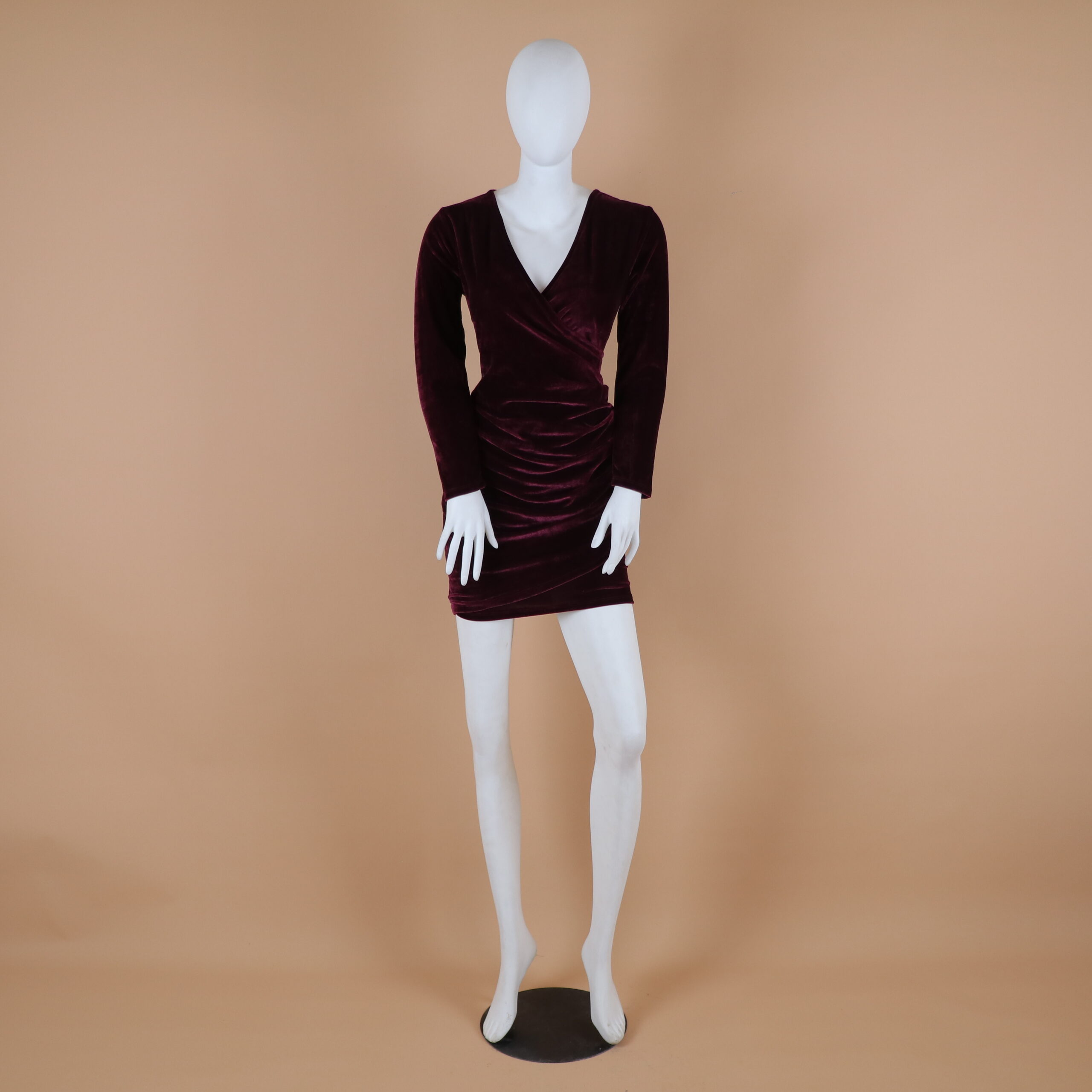 vestido tela plush manga larga color guinda - Lita