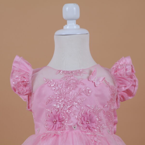 vestido para niñas tela tul fantasia escote en U color rosado - Brianita