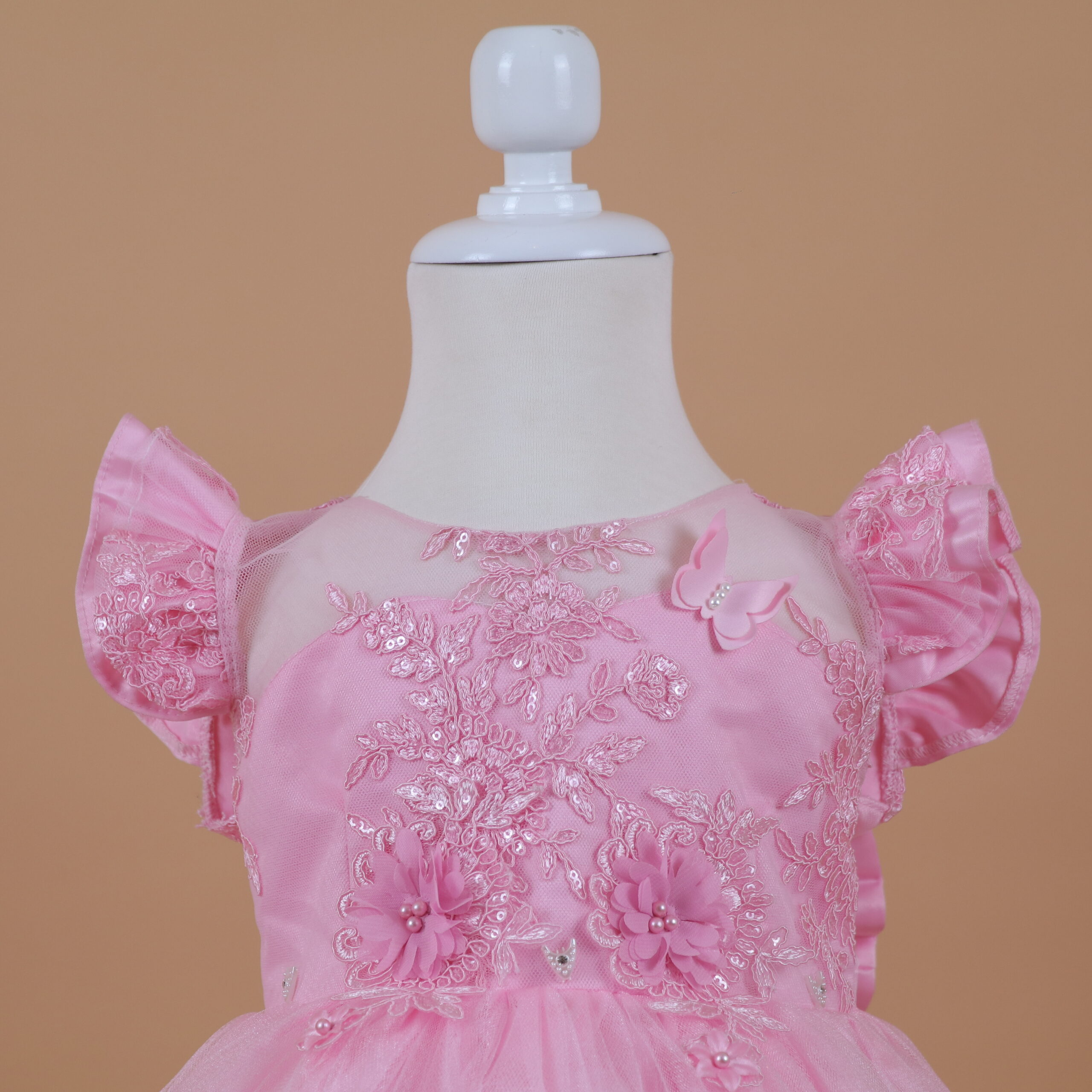 vestido para niñas tela tul fantasia escote en U color rosado - Brianita vestido para niñas tela tul fantasia escote en U color rosado - Brianita