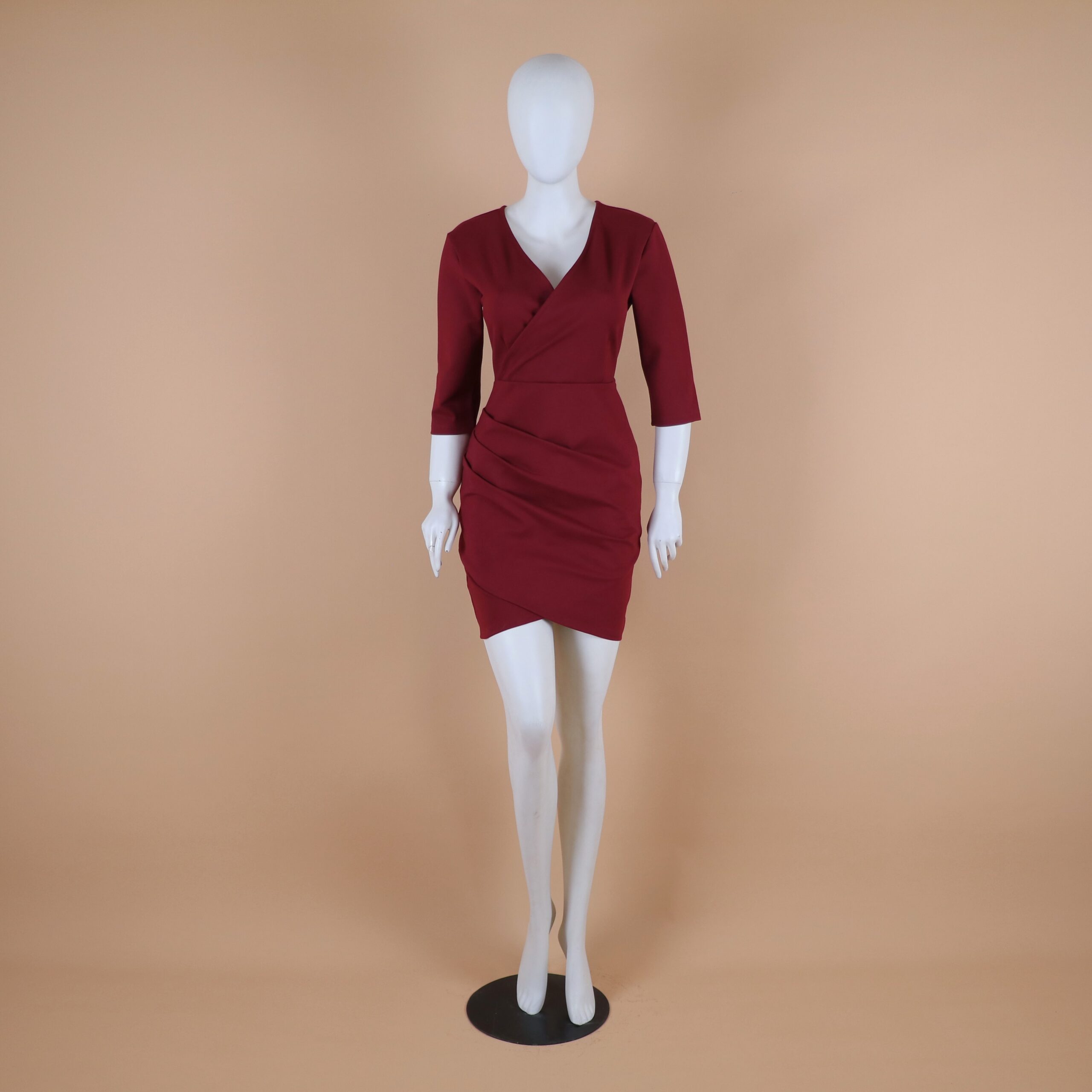 vestido tela loma stretch mangas 3-4 color vino - Sarita vestido tela loma stretch mangas 3-4 color vino - Sarita