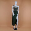 Vestido largo con aplicaciones de pedreria color verde olivo - Cristina