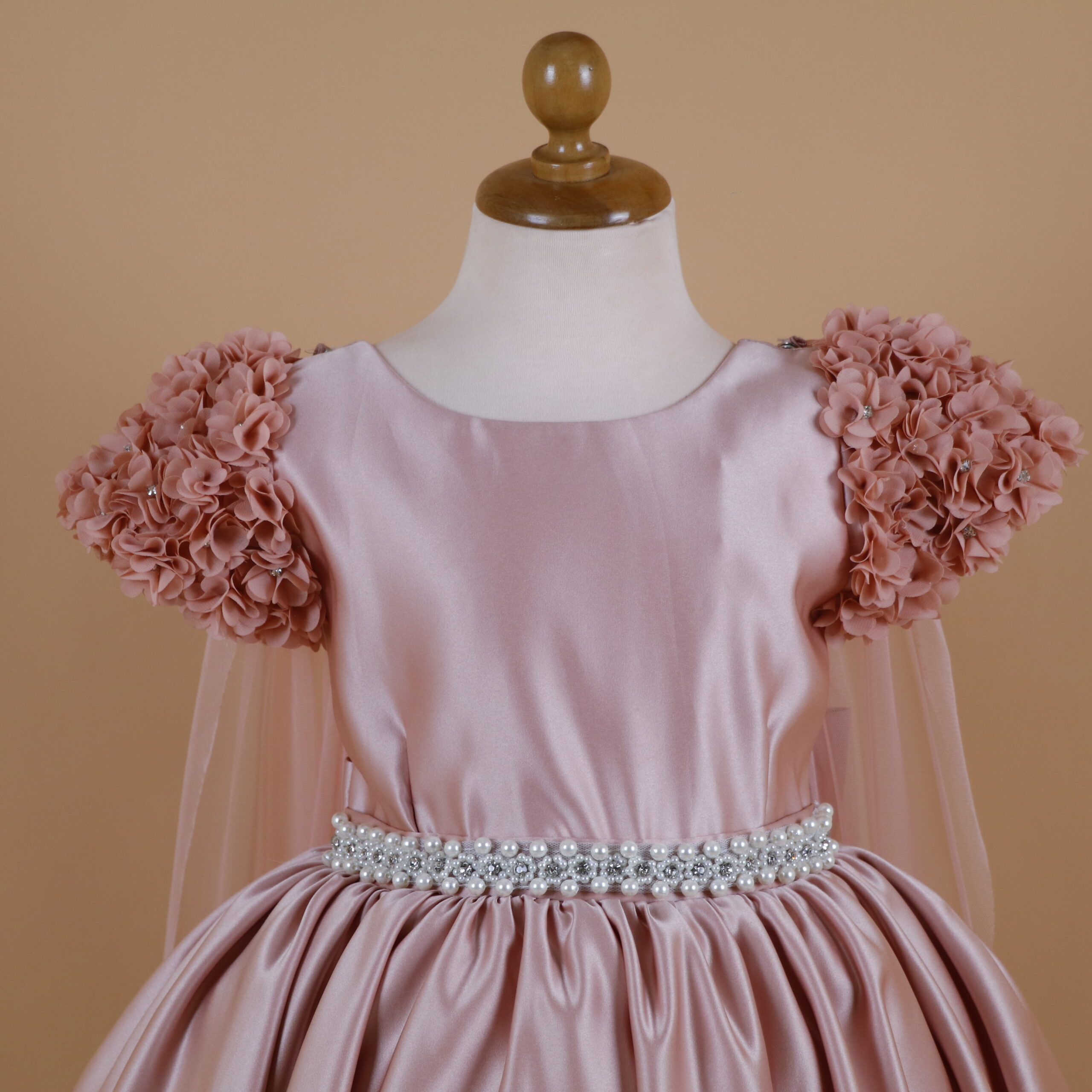 Vestido niñas tela podesua escote redondo color rosa nude - Estrella