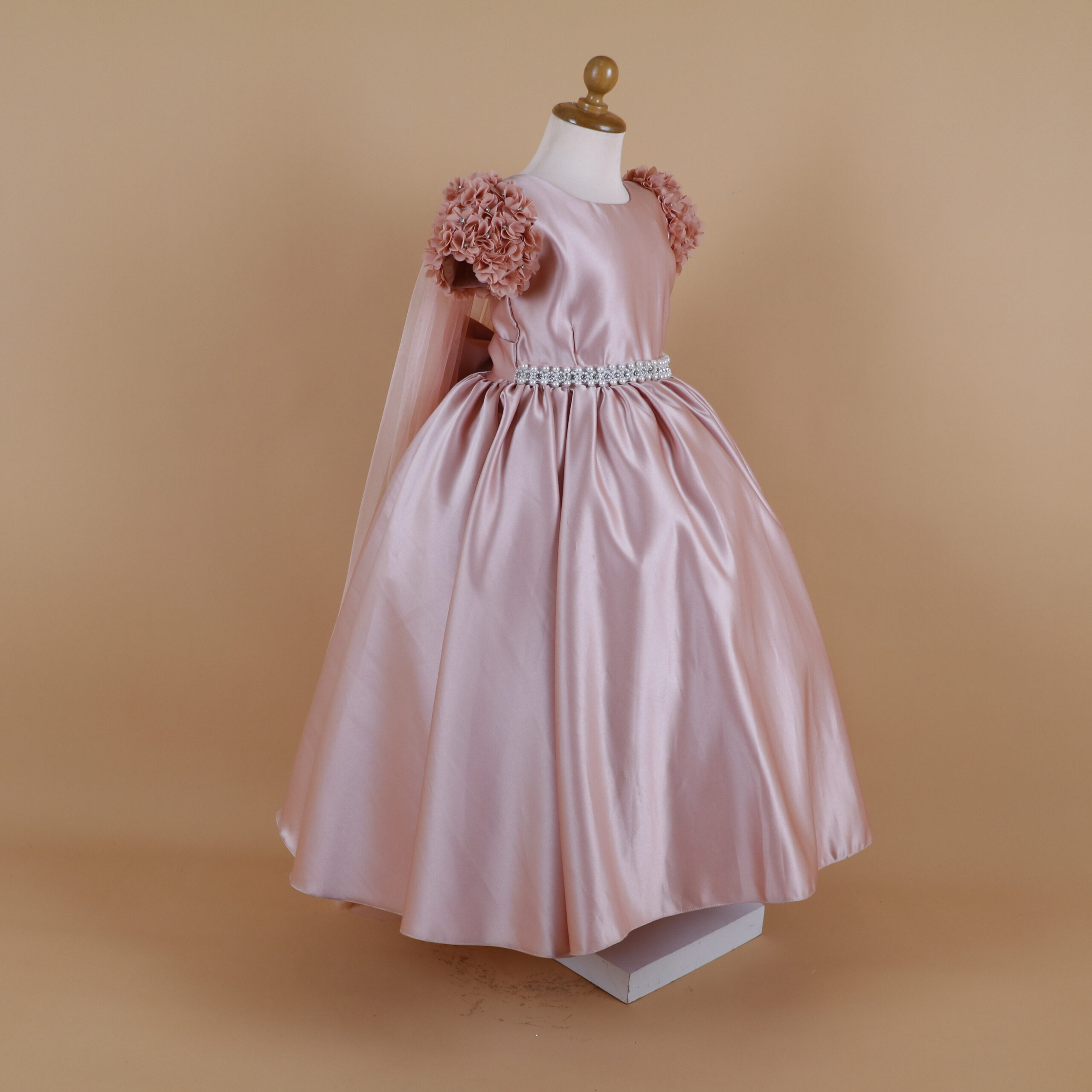 Vestido niñas tela podesua falda estilo princesa color rosa nude - Estrella