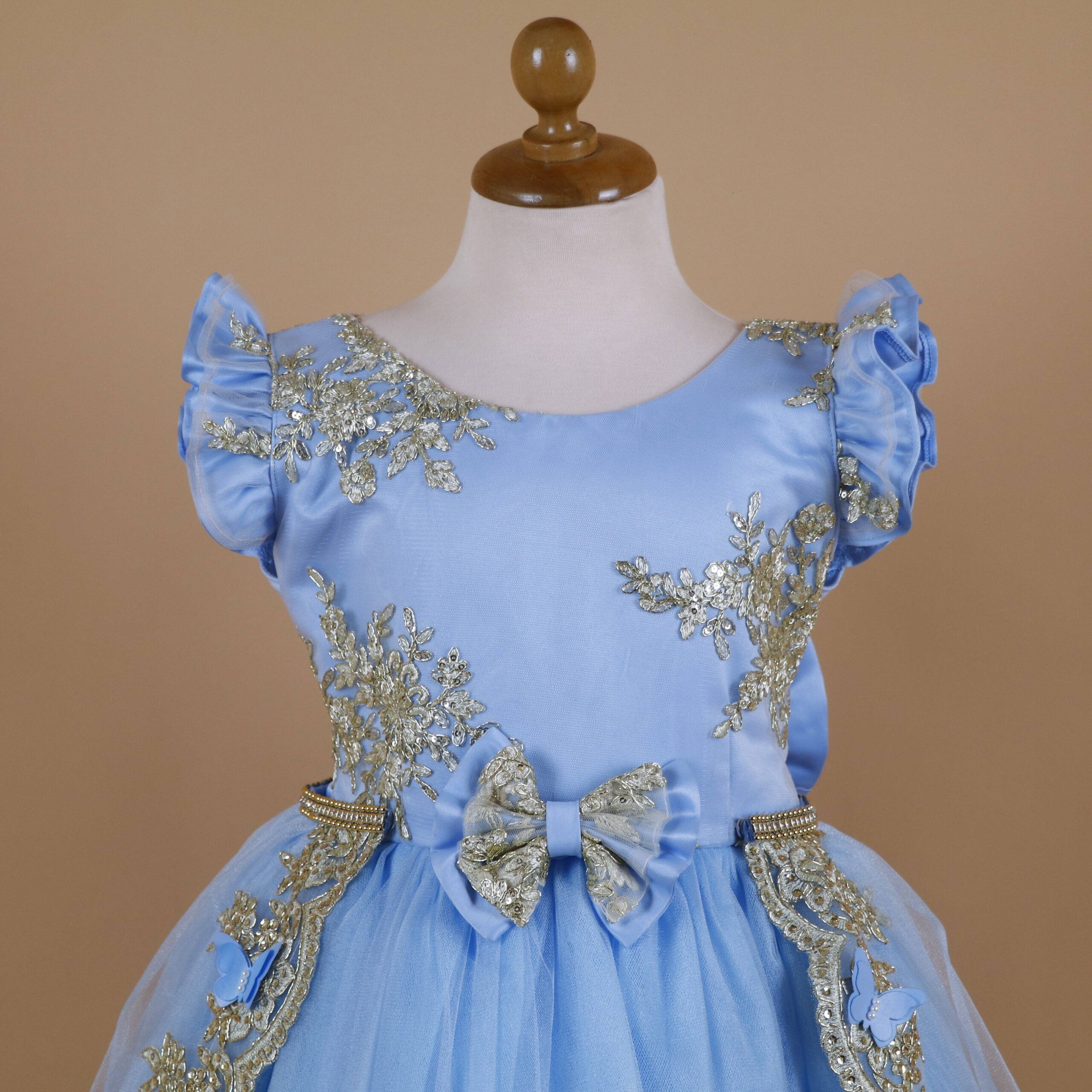 Vestido niñas tela tul ilusion escote redondo color celeste - Valentina