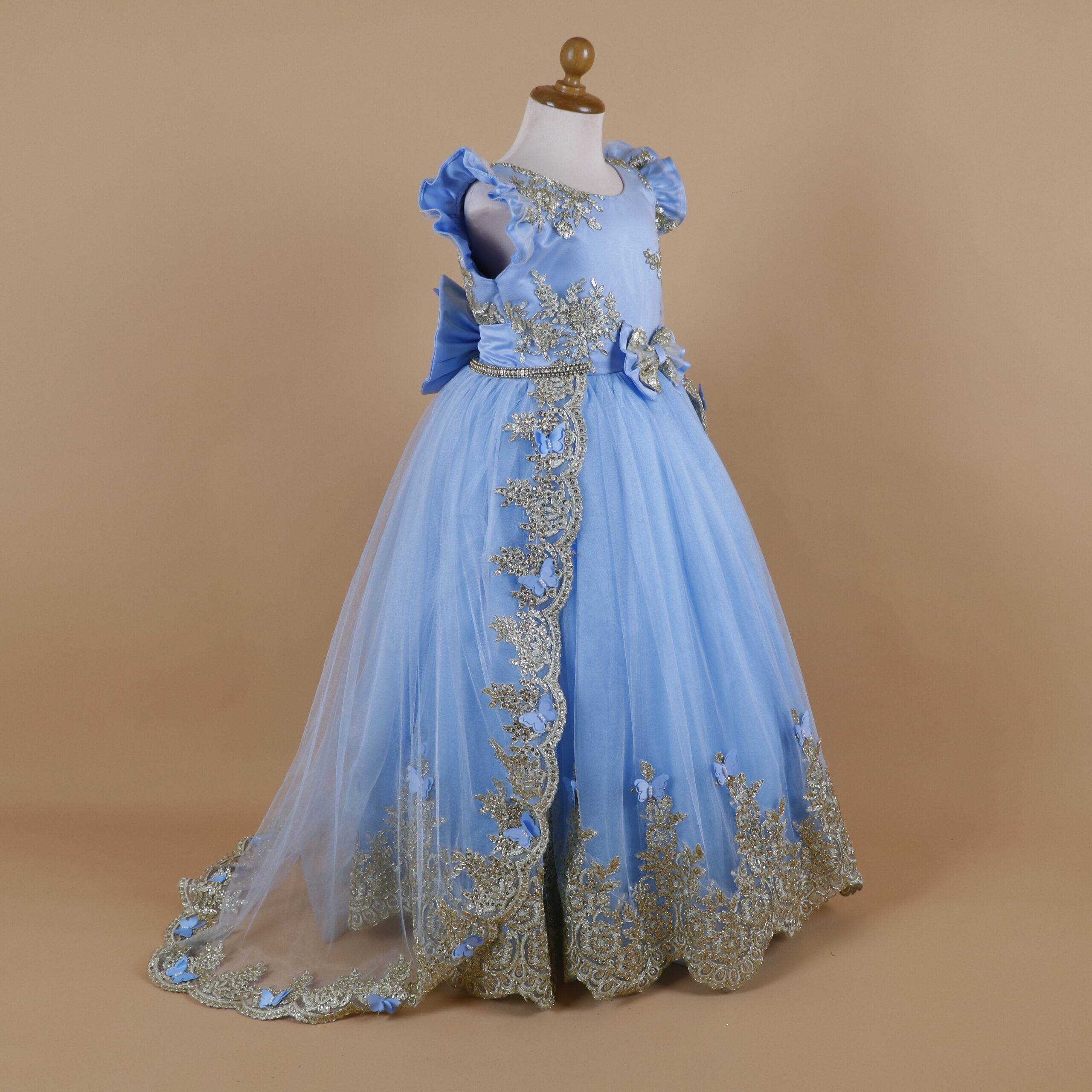 Vestido niñas tela tul ilusion falda estilo princesa color celeste - Valentina