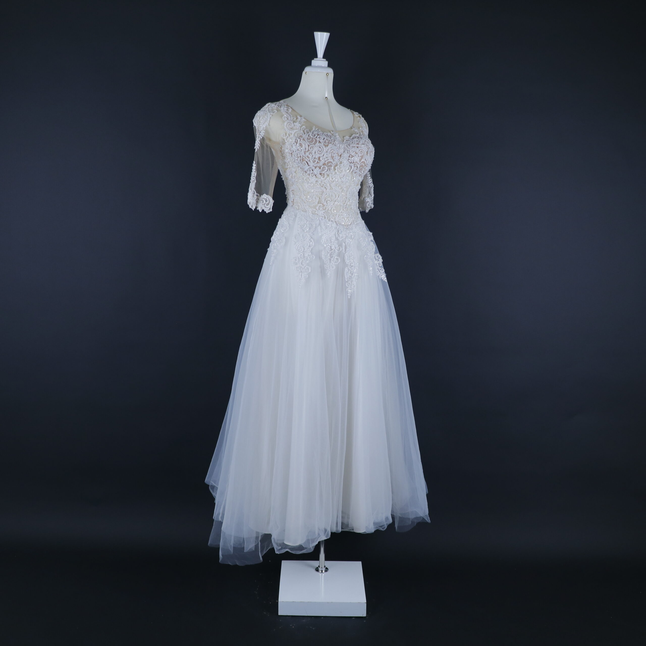 Vestido novias 2 en 1 escote redondo color ivory - Celia Novias