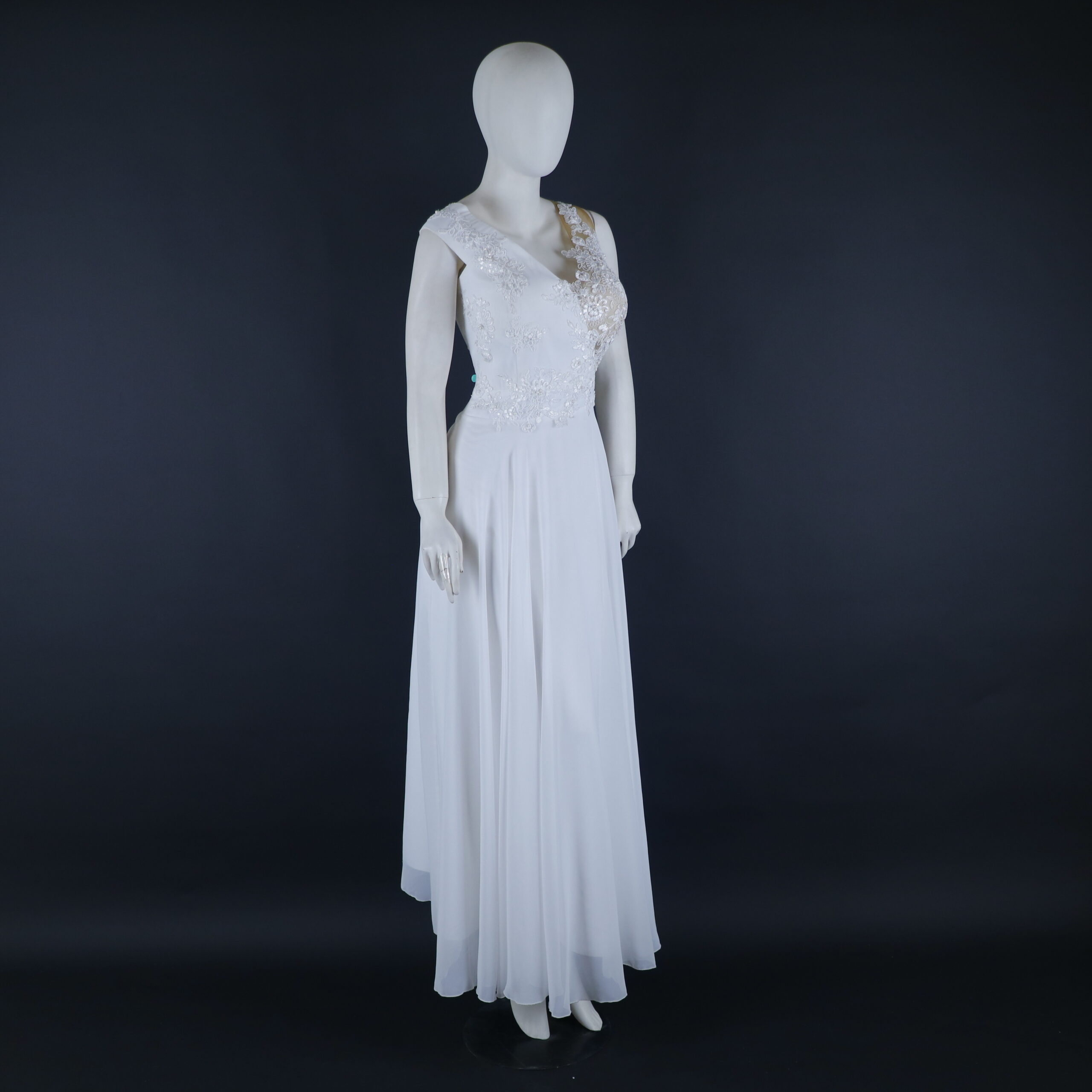 Vestido novias tela gasa caida en corte A color blanco - Samantha Novias